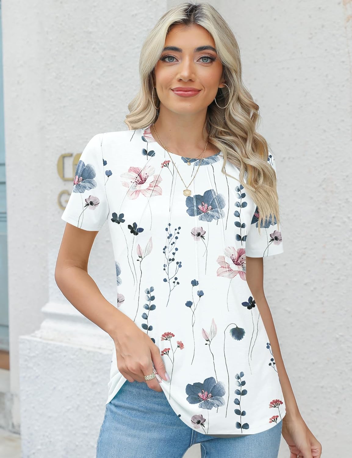 Thumbnail 6 de Rapbin Womens Casual Short Sleeve T-Shirts with Pleated Front Tunic