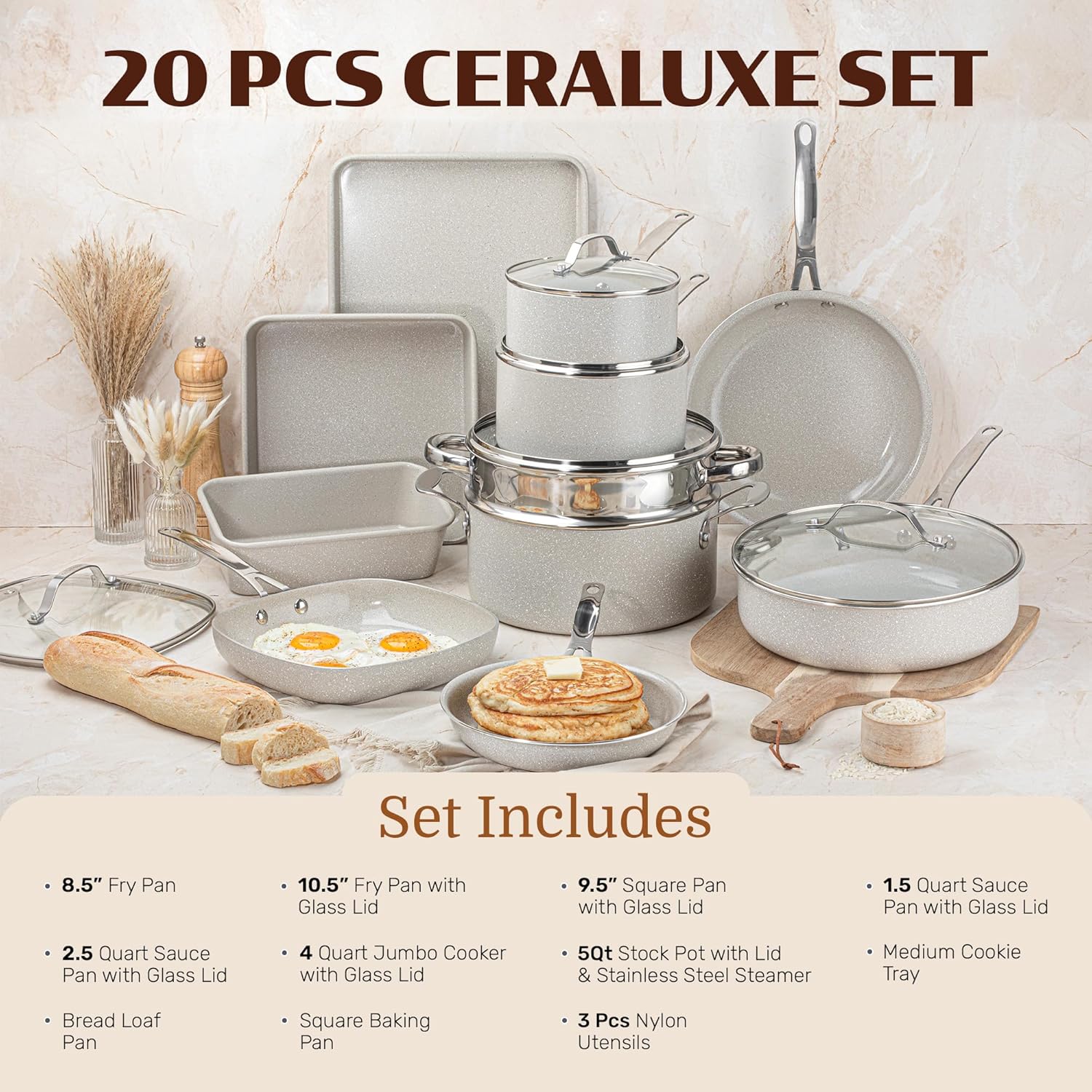 Thumbnail 1 de Granitestone Ceraluxe 20 Pc Ceramic Cookware Set (Nonstick) with Bakeware, Utensils & Steamer