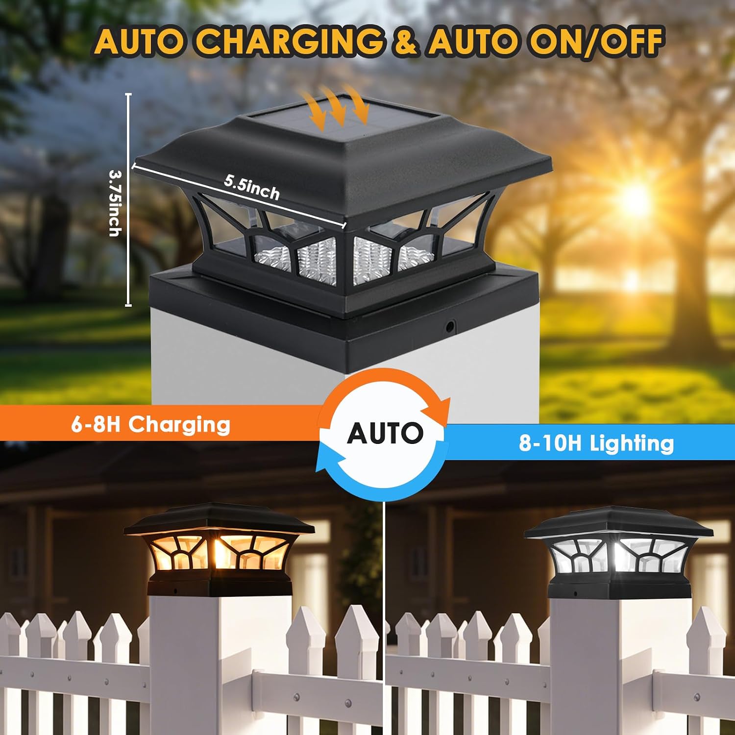 Detalle 2 de DAMAYCA DM25SPL01 Solar Post Cap Lights, 8-Pack, Dual White Modes