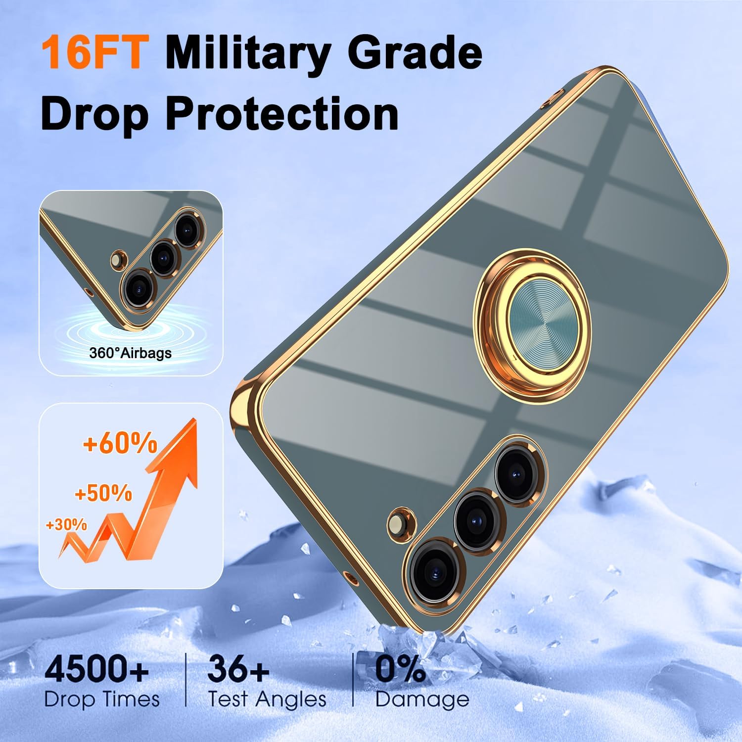 Detalle de Gritup Slim Fit Case for Samsung Galaxy S23 with Built-in Ring Kickstand and 2 Screen Protectors (S23-Gray)