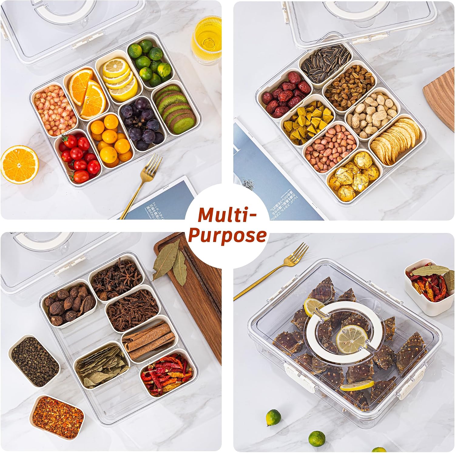 Detalle de Dingerjar Divided Snack Tray with Lid and Handle: Portable Snackle Box for Party Platter Organization