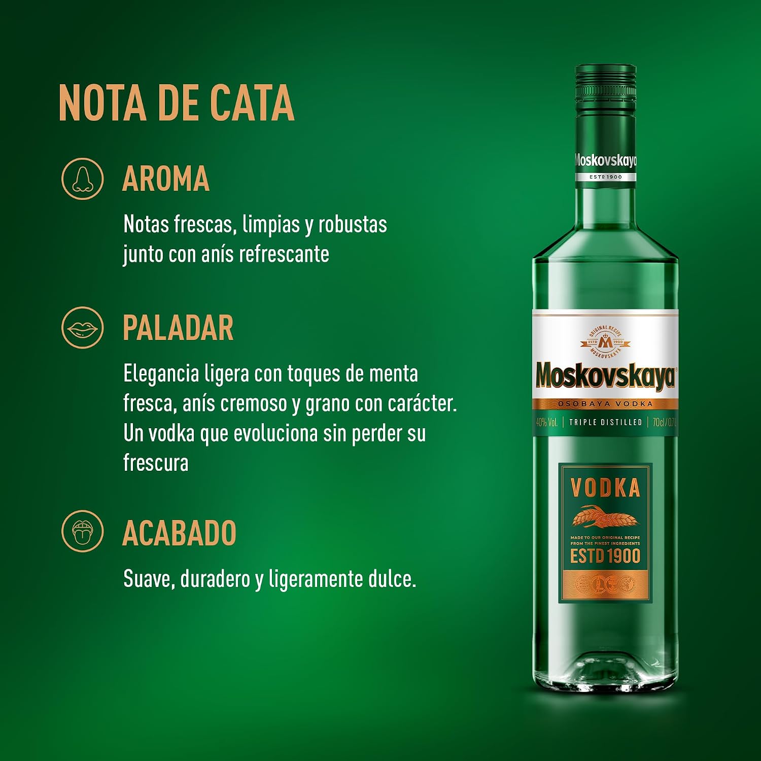 Detalle 2 de Moskovskaya Osobaya Vodka 38% Vol. 🥃 700ml