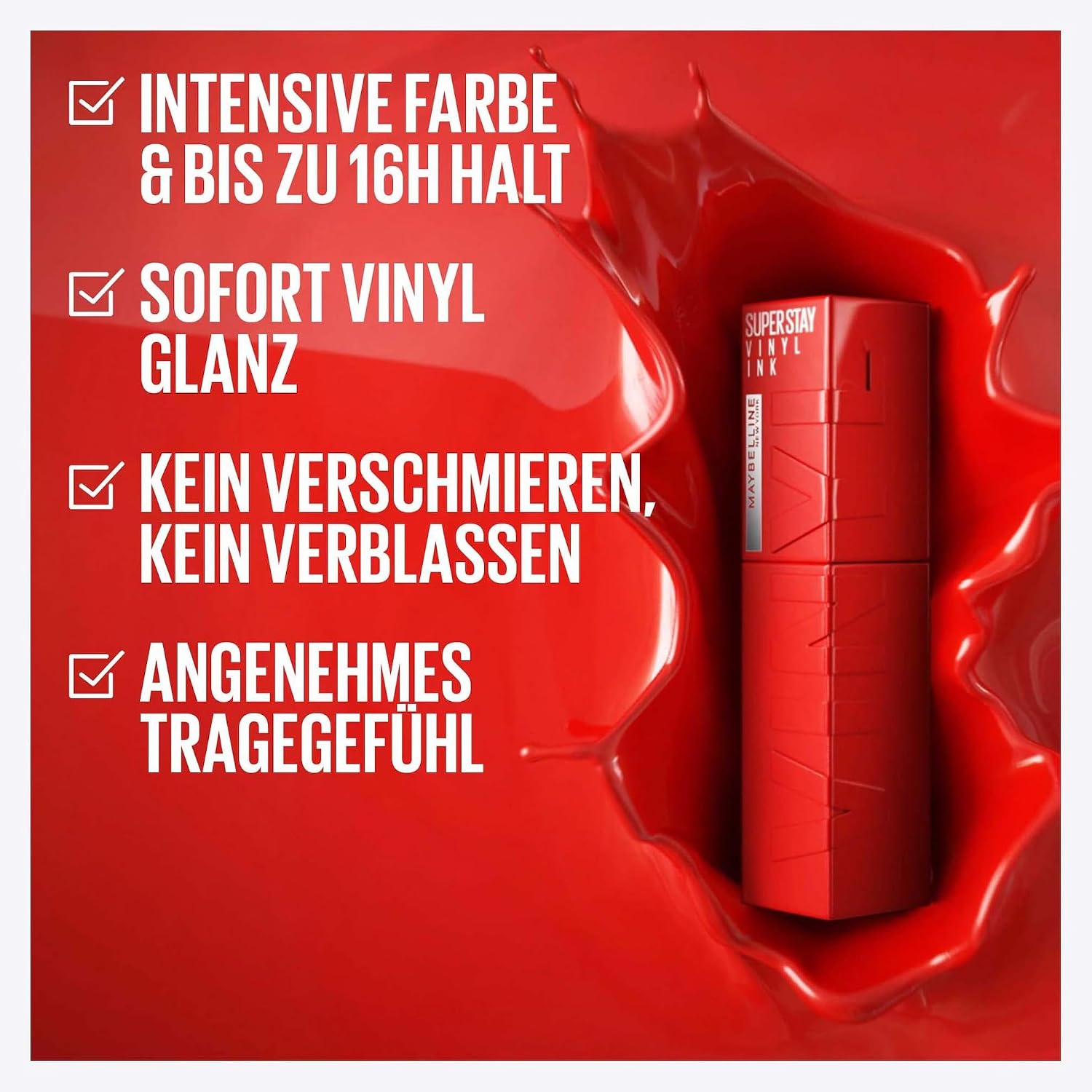 Detalle 2 de Maybelline New York Super Stay Vinyl Ink Flüssiger Lippenstift – Vinyl-Finish, 16H Halt & Glanz, Nuance 40 Witty (4,2 ml)