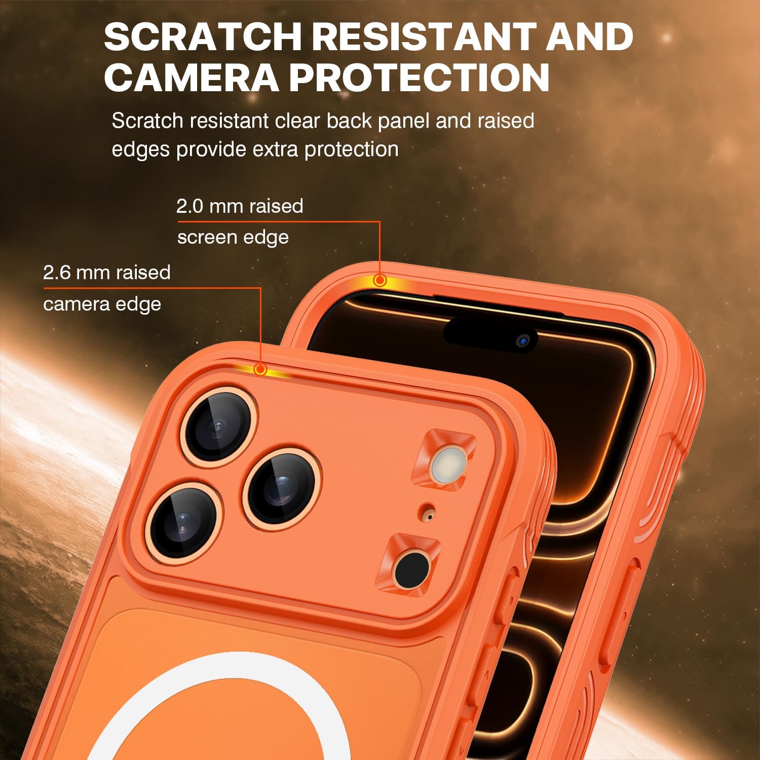 Thumbnail 5 de CENHUFO MagSafe case for iPhone 17 Pro Max with built-in 9H glass screen protector – Orange