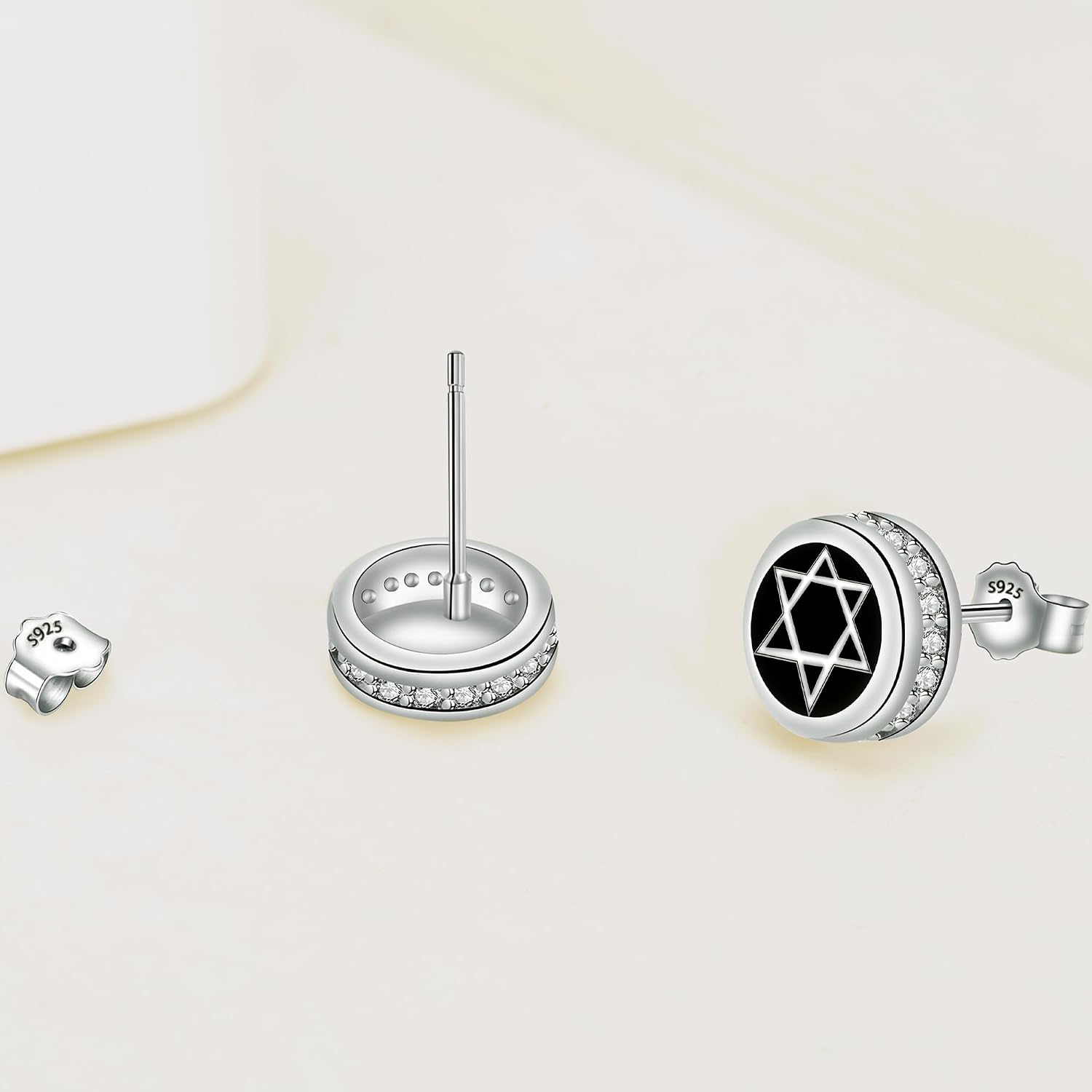 Thumbnail 1 de J.MUEN Schwarz Ohrringe Silber 925 mit Zirkonia – hypoallergen, als Ohrstecker für Damen & Herren