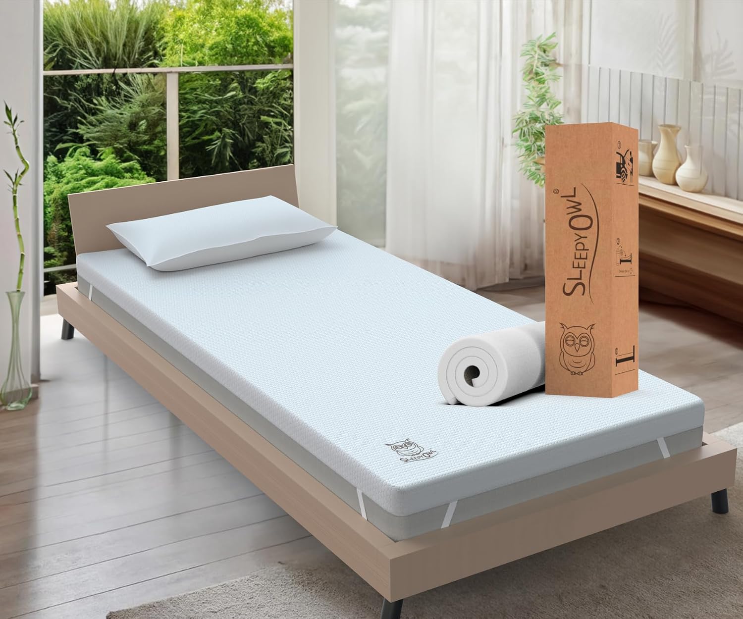 Thumbnail 5 de Sleepy Owl 4 Inch Memory Foam Mattress Topper for King Beds (150x200 cm) with Gel-Infused Dual-Layer Support