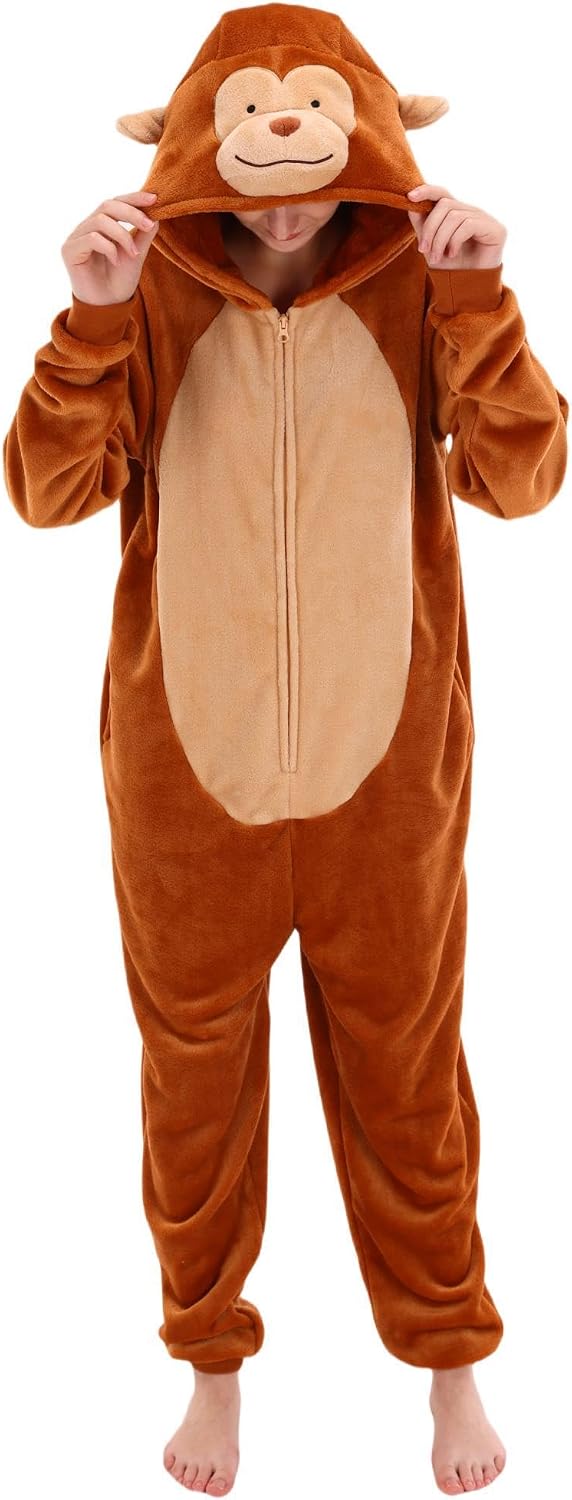Detalle 2 de COSUSKET Snug Fit Adult Monkey Onesie Pajamas, Flannel, Zip Closure