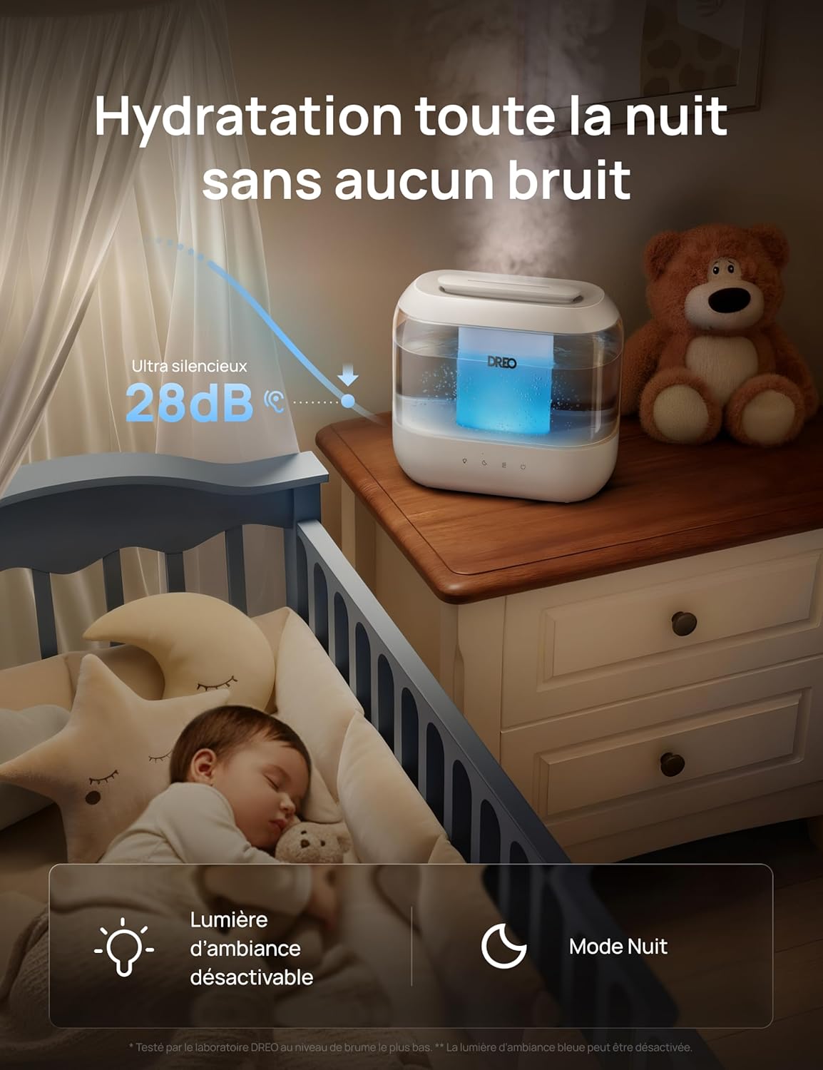 Detalle de Dreo humidificateur à vapeur froide 4L pour chambre, diffuseur d’huiles et veilleuse (jusqu’à 32 h)