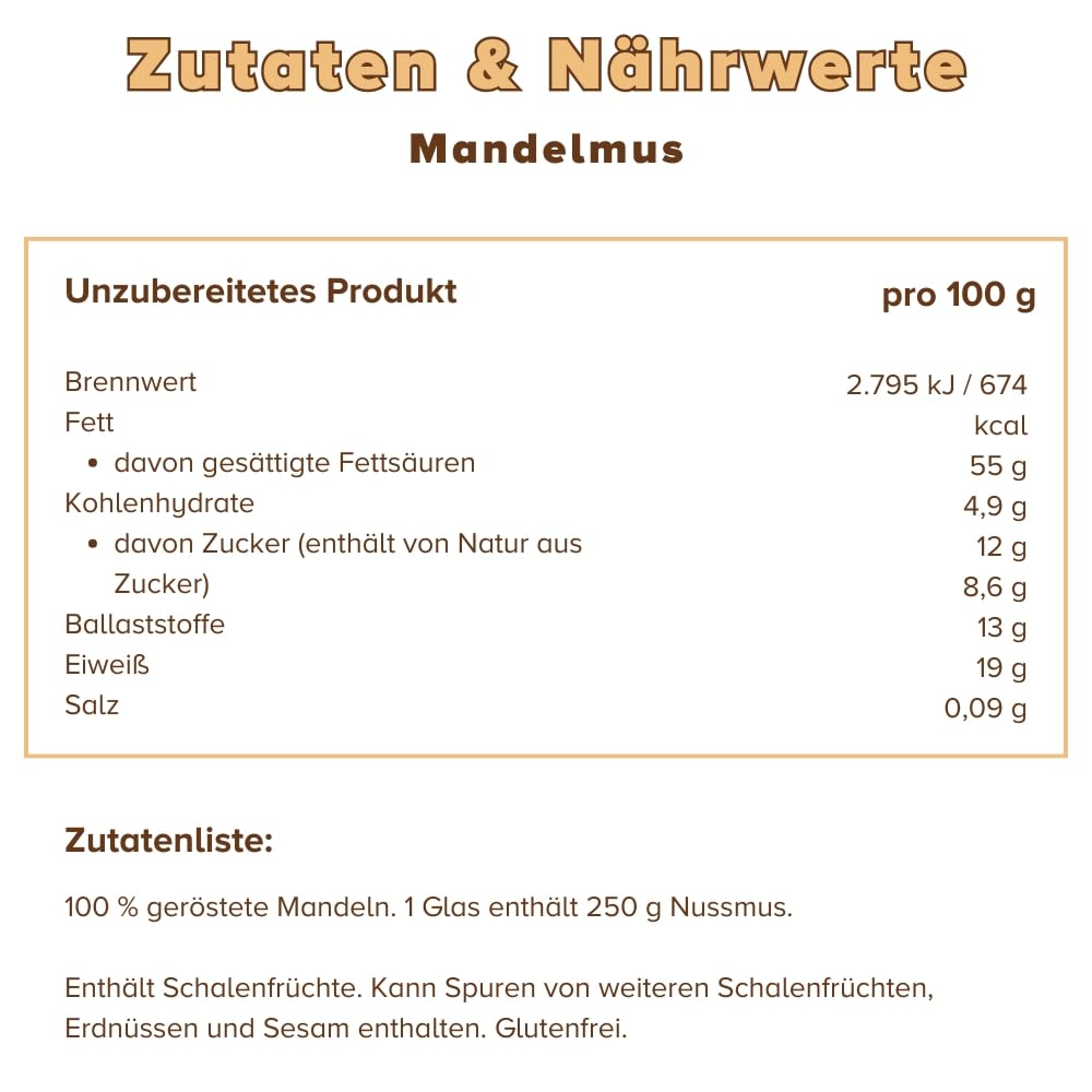 Detalle de 3Bears Mandelmus (100% geröstete Nüsse) – glutenfrei & vegan, cremig und intensiv, 4 x 250 g