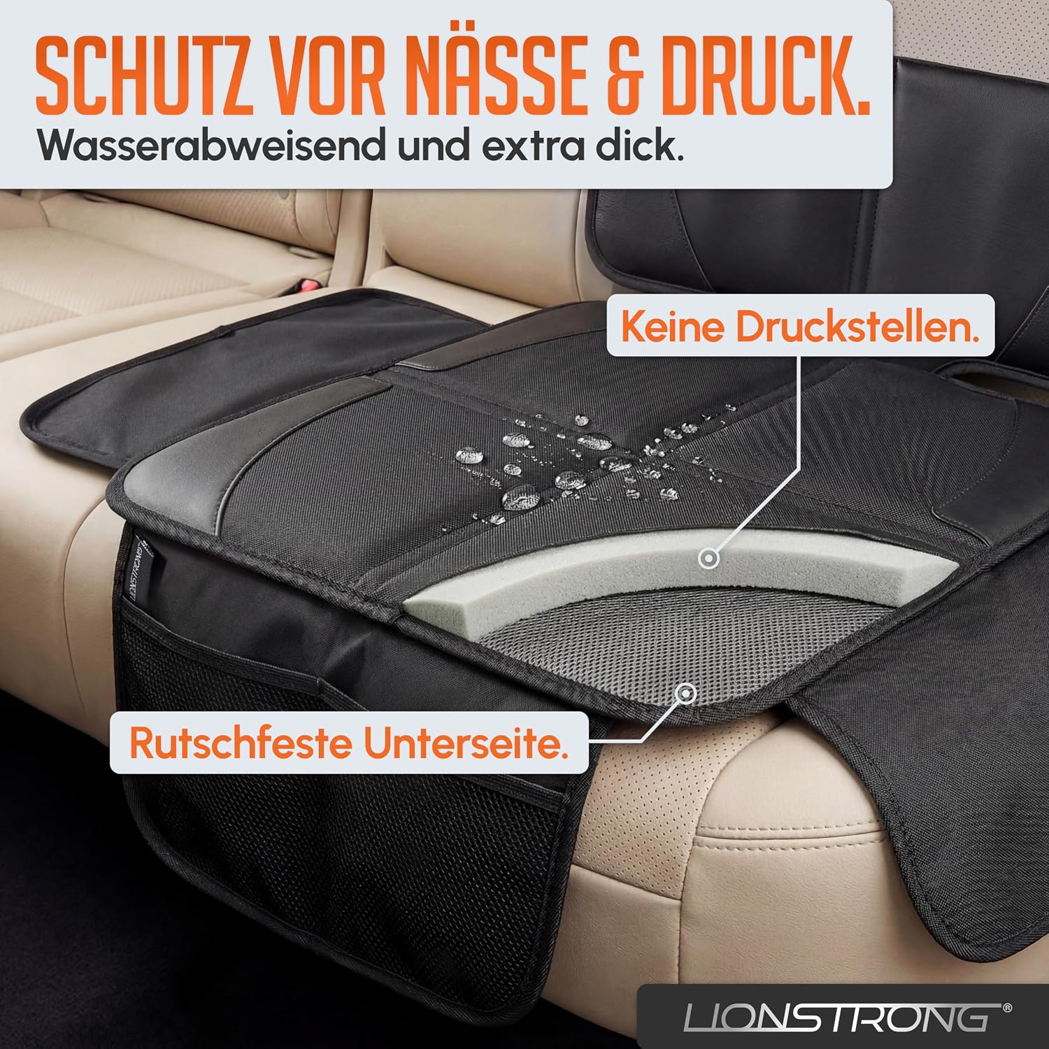 Thumbnail 3 de LIONSTRONG Kindersitzunterlage Auto – wasserdicht, ISOFIX geeignet, universell passtend (Schwarz, klein)