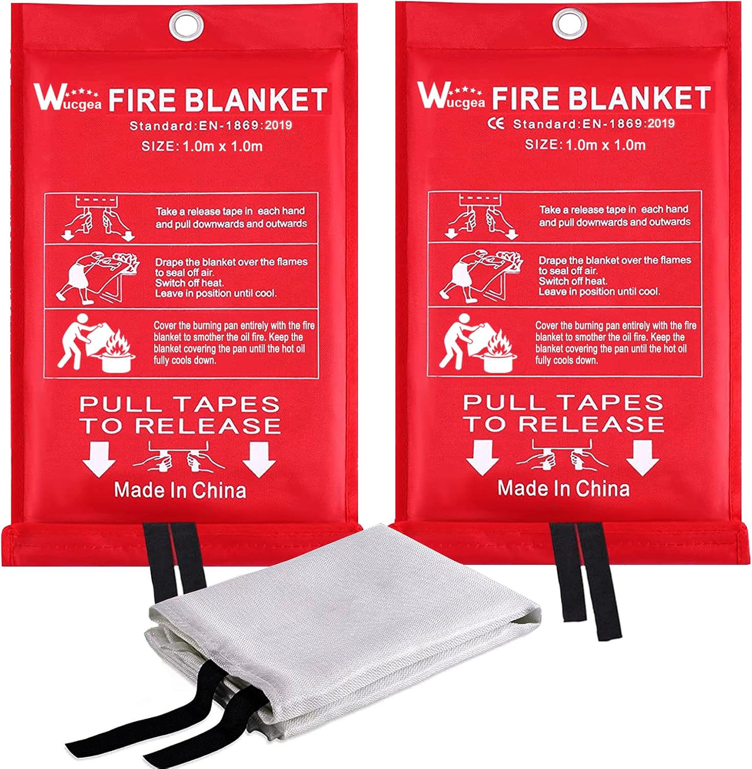 Detalle de wucgea 022 Fibreglass Fire Blanket, 1 m x 1 m, 2 Pack