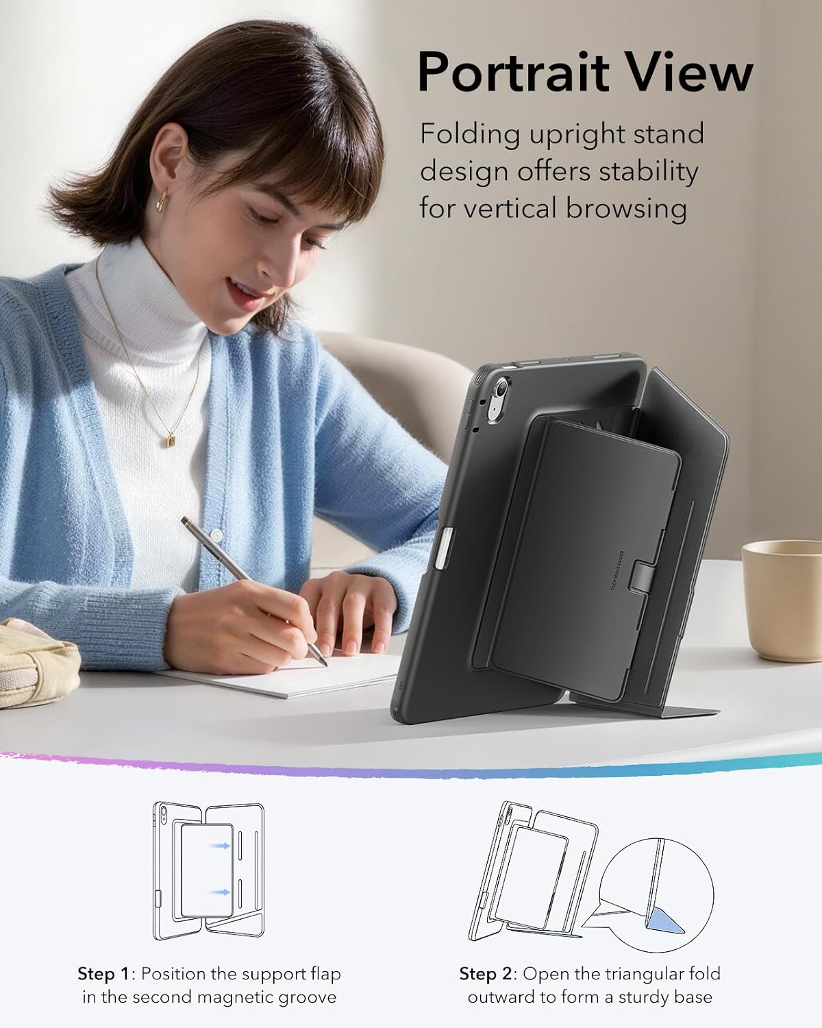 Detalle 2 de ESR for iPad Air 11 Inch Case M4/M3/M2 (2026/2025/2024) – Vertical Stand, Pencil Holder, Magnetic Flip, Black
