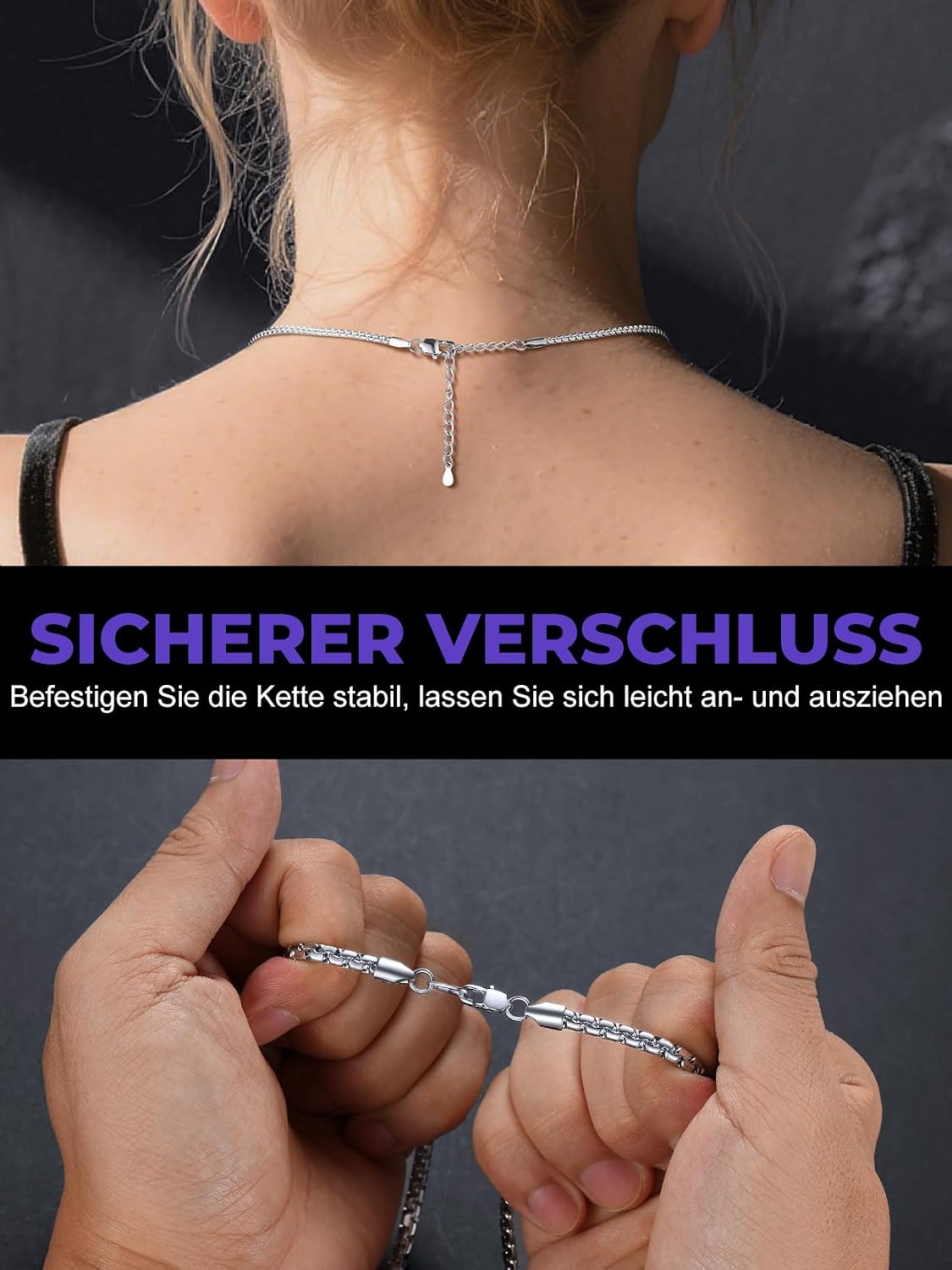 Thumbnail 3 de Richsteel Edelstahl-Kette 2/4/6 mm in Silber, Schwarz oder vergoldet – venezianisches Link-Design, 35–76 cm