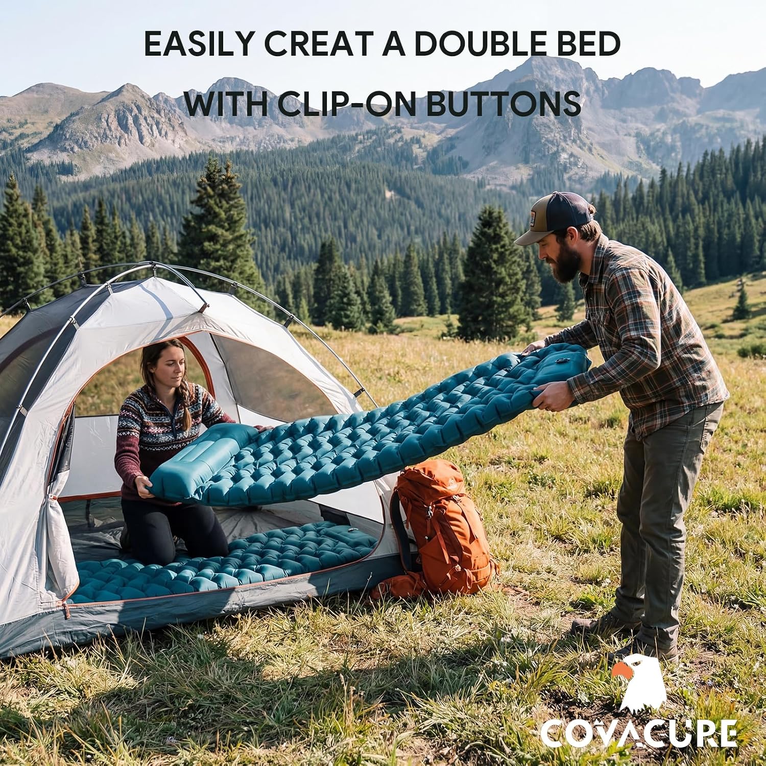 Detalle de COVACURE Camping Mat – 3.9" Thick with Built-in Foot Pump