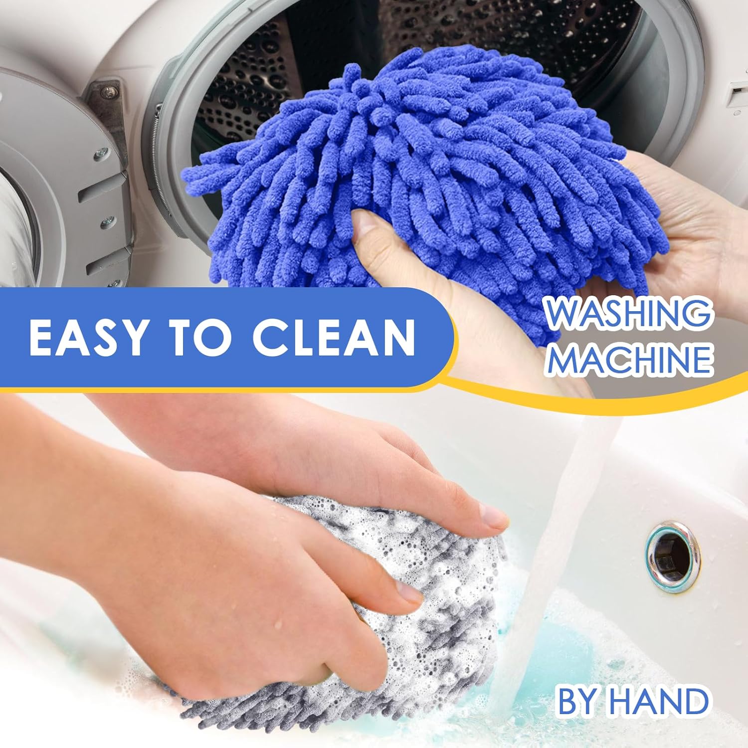Thumbnail 5 de Lot de 2 gants en microfibre pour lavage et séchage voiture (gris + bleu) — protection anti-rayures