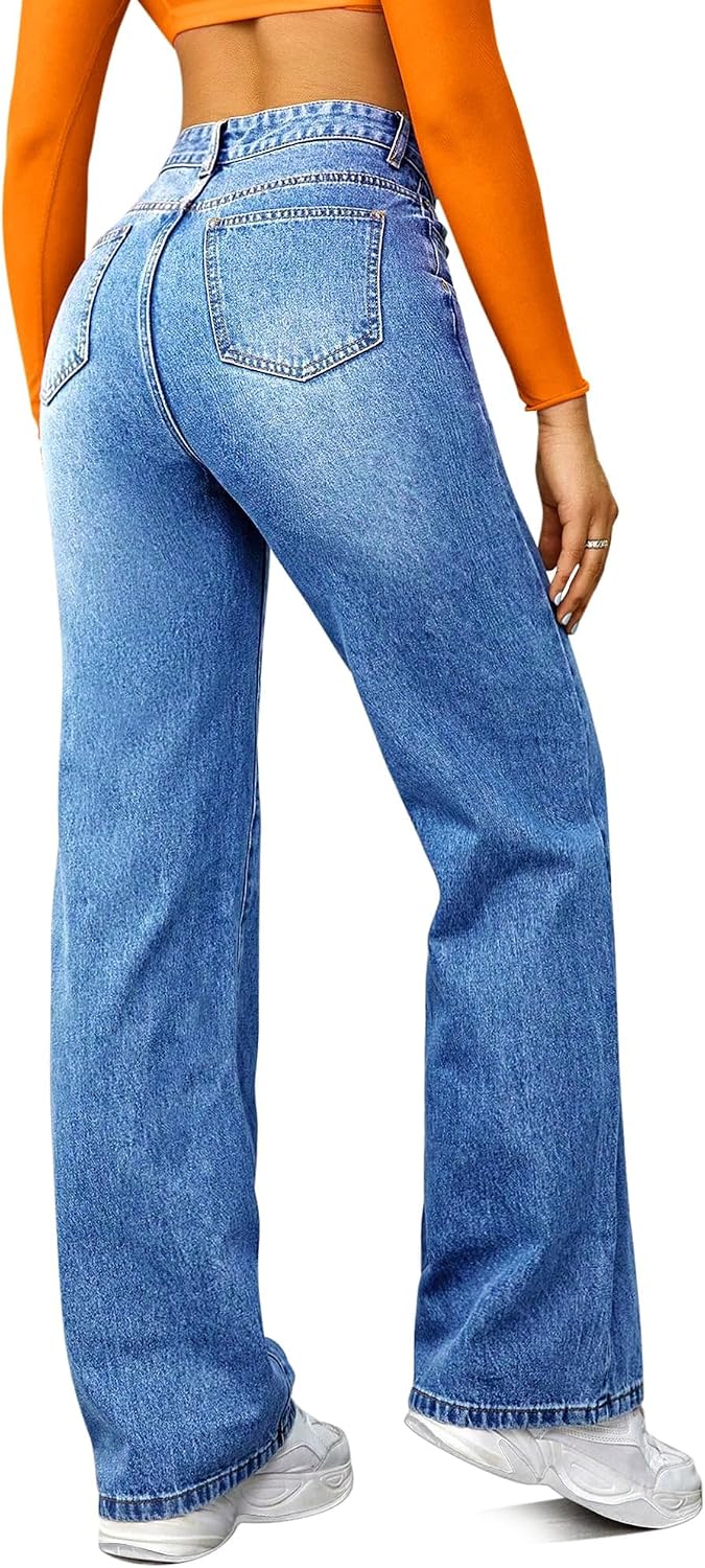 Detalle de FUNUCA Women's Boyfriend Jeans, High-Rise Wide Leg in Stretch Denim