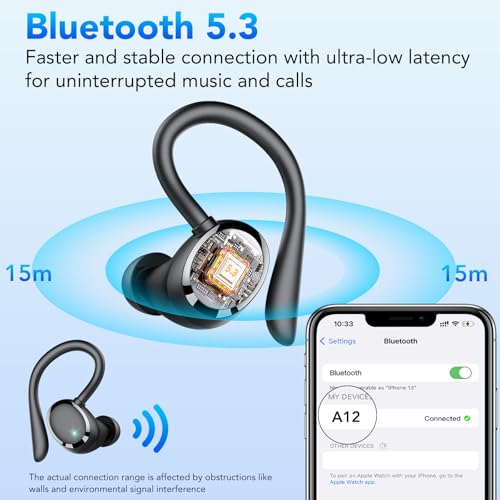 Detalle de KT1 auriculares inalámbricos Bluetooth 5.3 con pantalla LED, 72 horas e IPX7