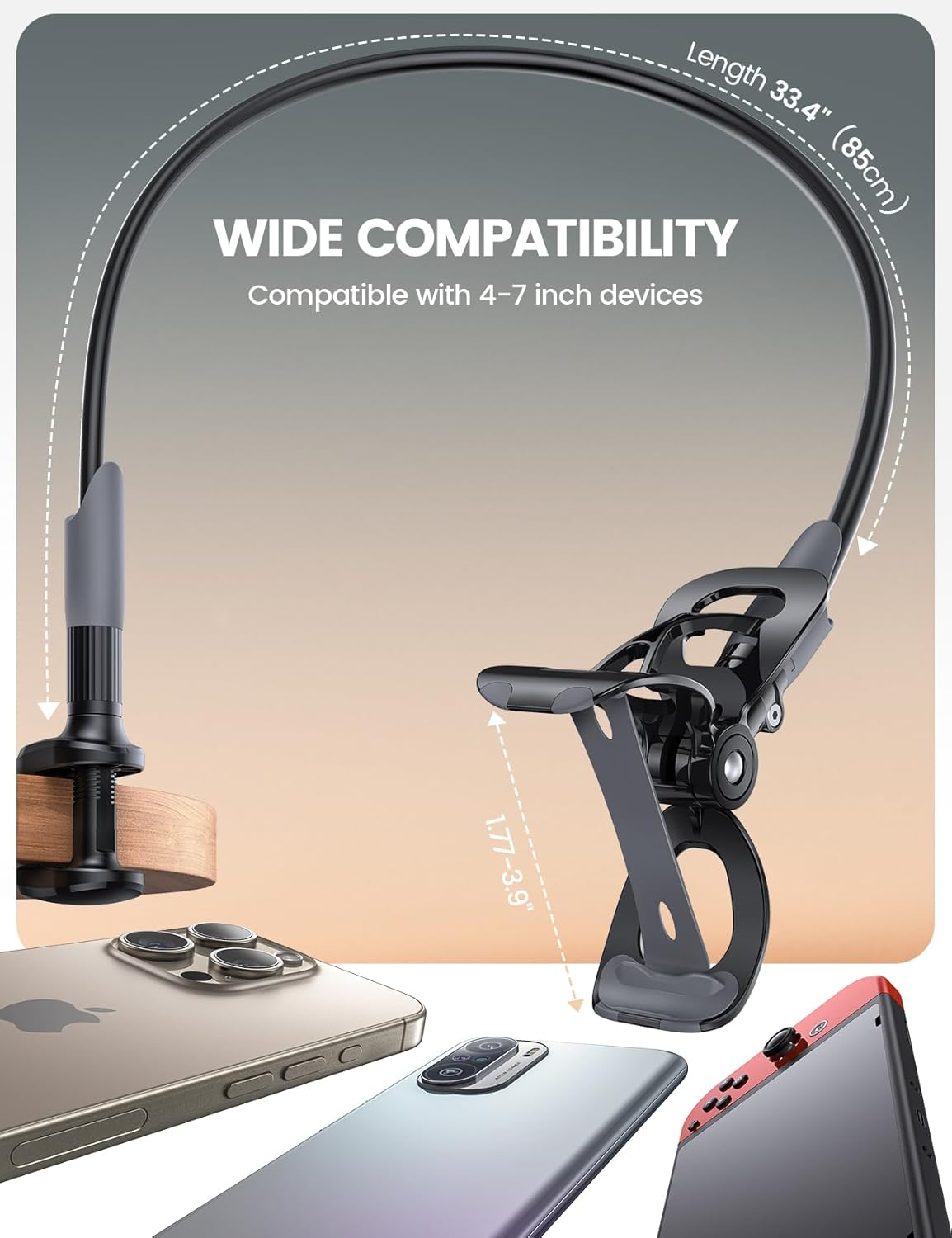 Thumbnail 4 de Lamicall Supporto Telefono con collo d’oca regolabile (universale, nero) per smartphone 4–6,8”