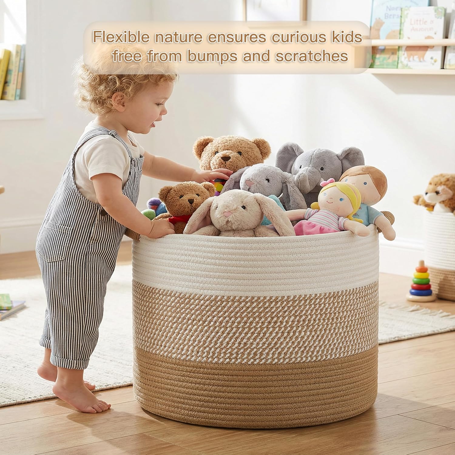 Detalle de Artfeel 70L Cotton Rope Basket, Brown Woven Storage for Blankets and Toys