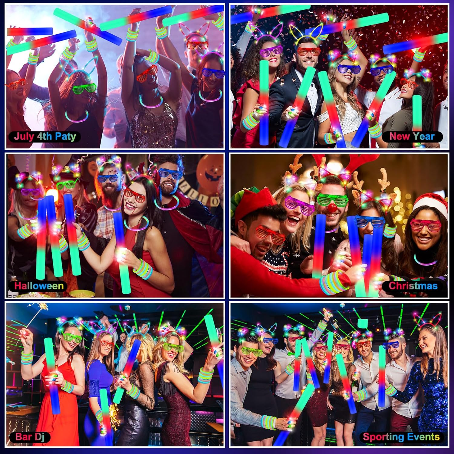 Thumbnail 1 de OLUPP 282-Piece Glow in the Dark Party Supplies Kit (Foam Sticks, LED Glasses, Finger Lights, Bunny & Cat Ears)