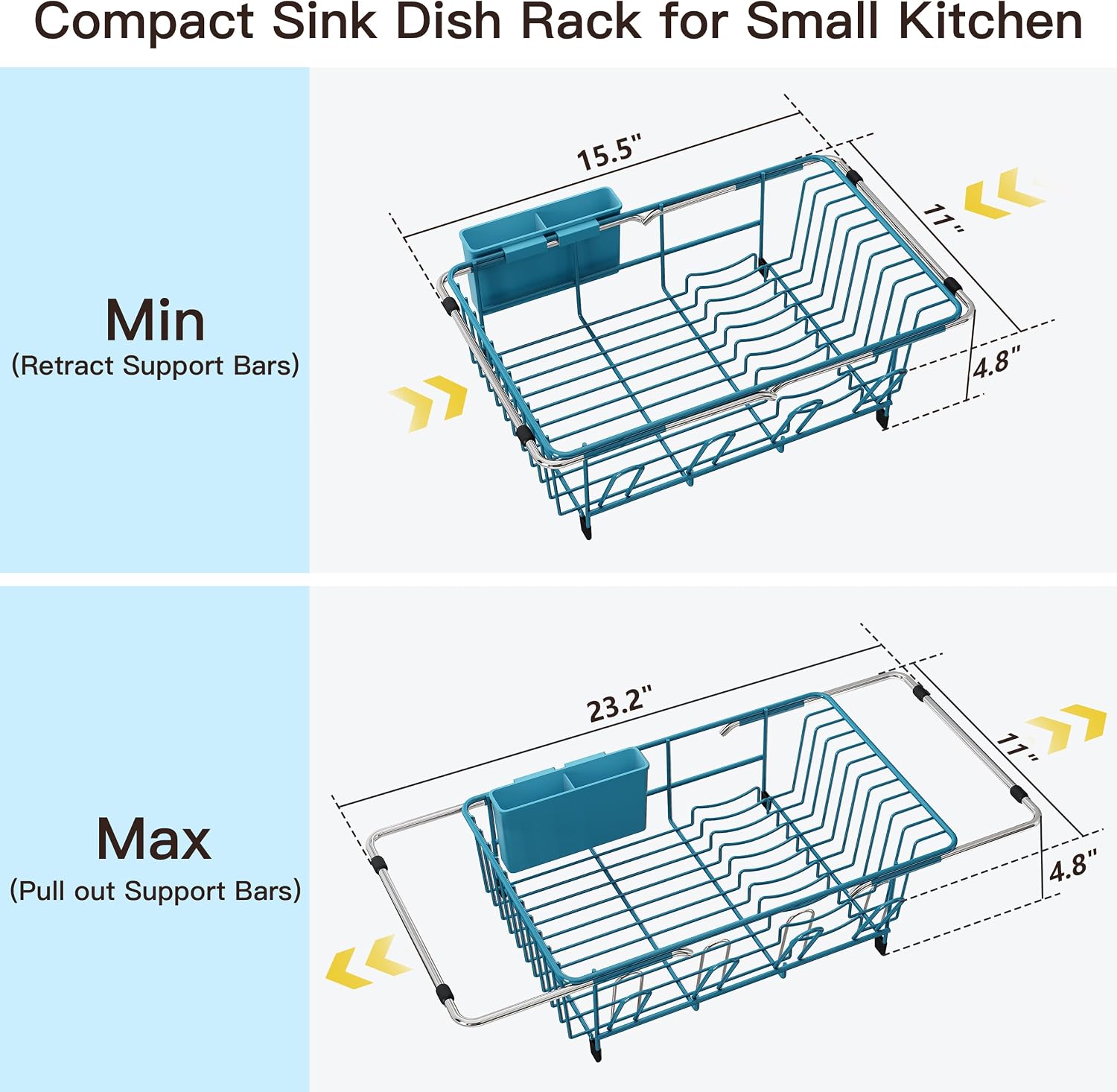 Thumbnail 3 de JASIWAY Blue Stainless Steel Dish Drying Rack, Expandable Over-Sink Design