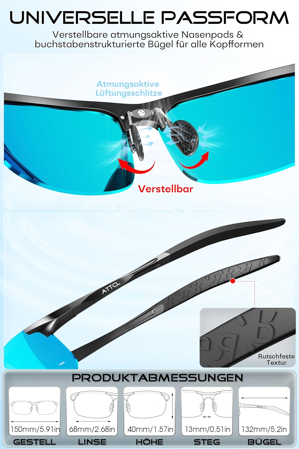 Thumbnail 6 de ATTCL Herren-Sonnenbrille polarisiert für Sport – UV400, leichter Wrap-Around-Alu-Mg-Rahmen