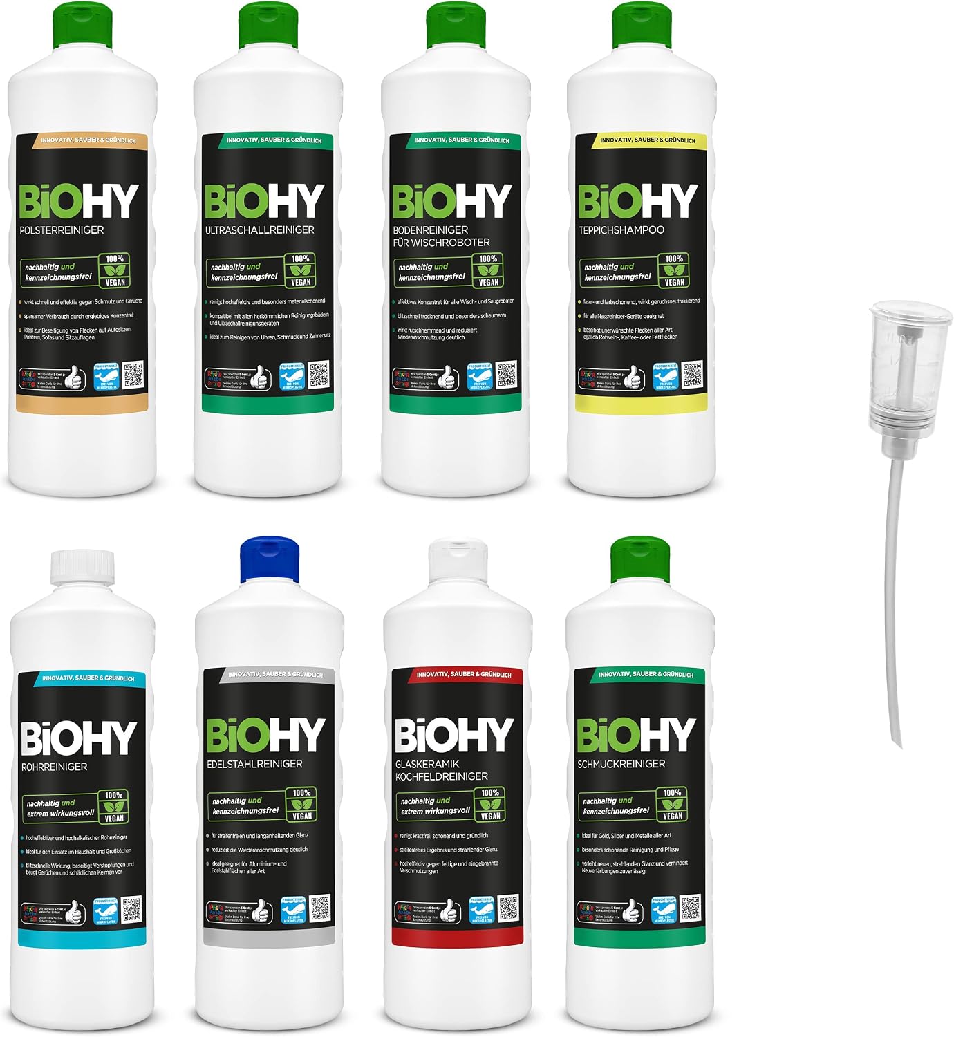 Detalle de BiOHY zestaw środków czyszczących z dozownikiem, 8 × 1 l, bez mikroplastiku