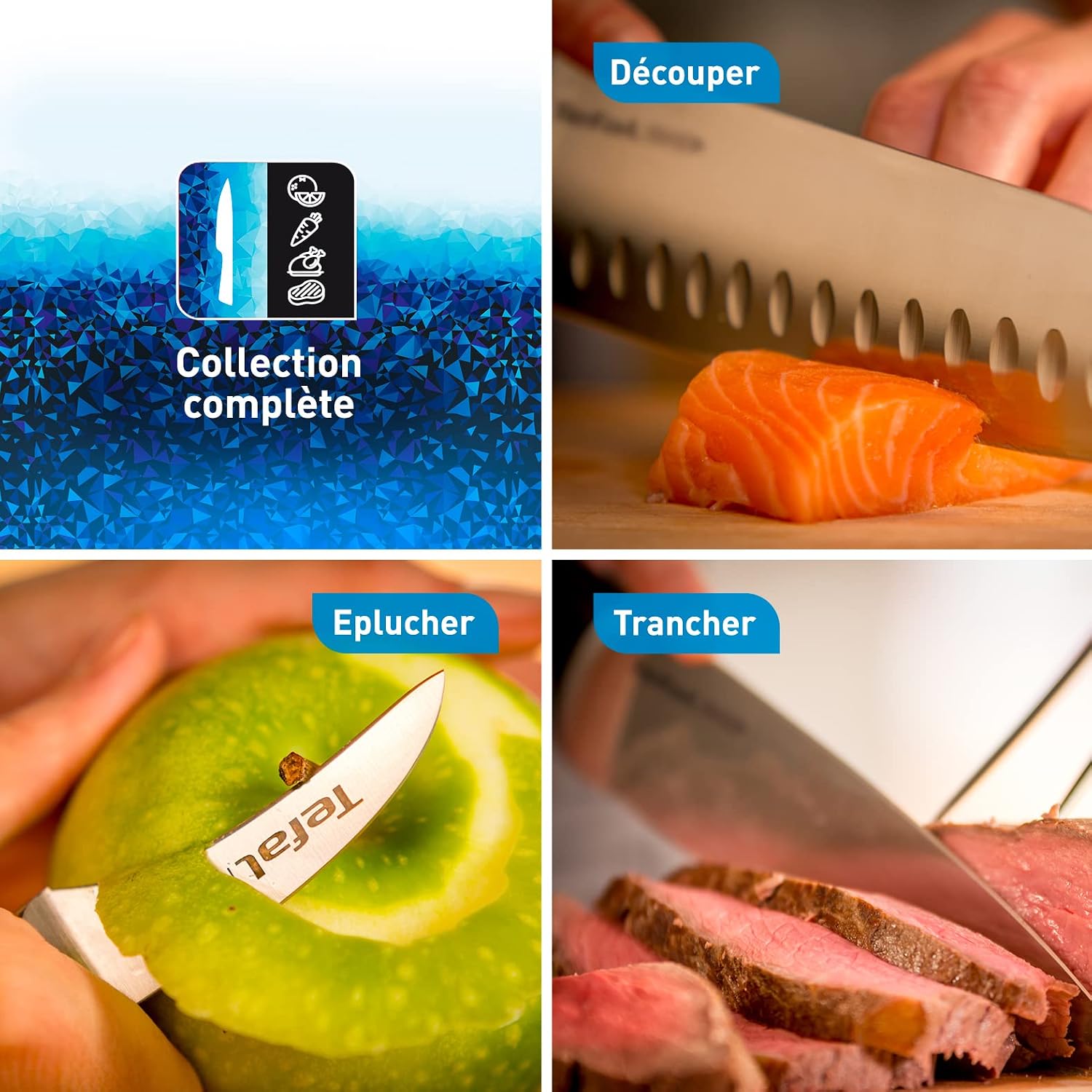 Detalle de Tefal Ice Force Set de 4 couteaux à steaks 11 cm – Lames en acier inox allemand, refroidies à -120° C, garantie 10 ans