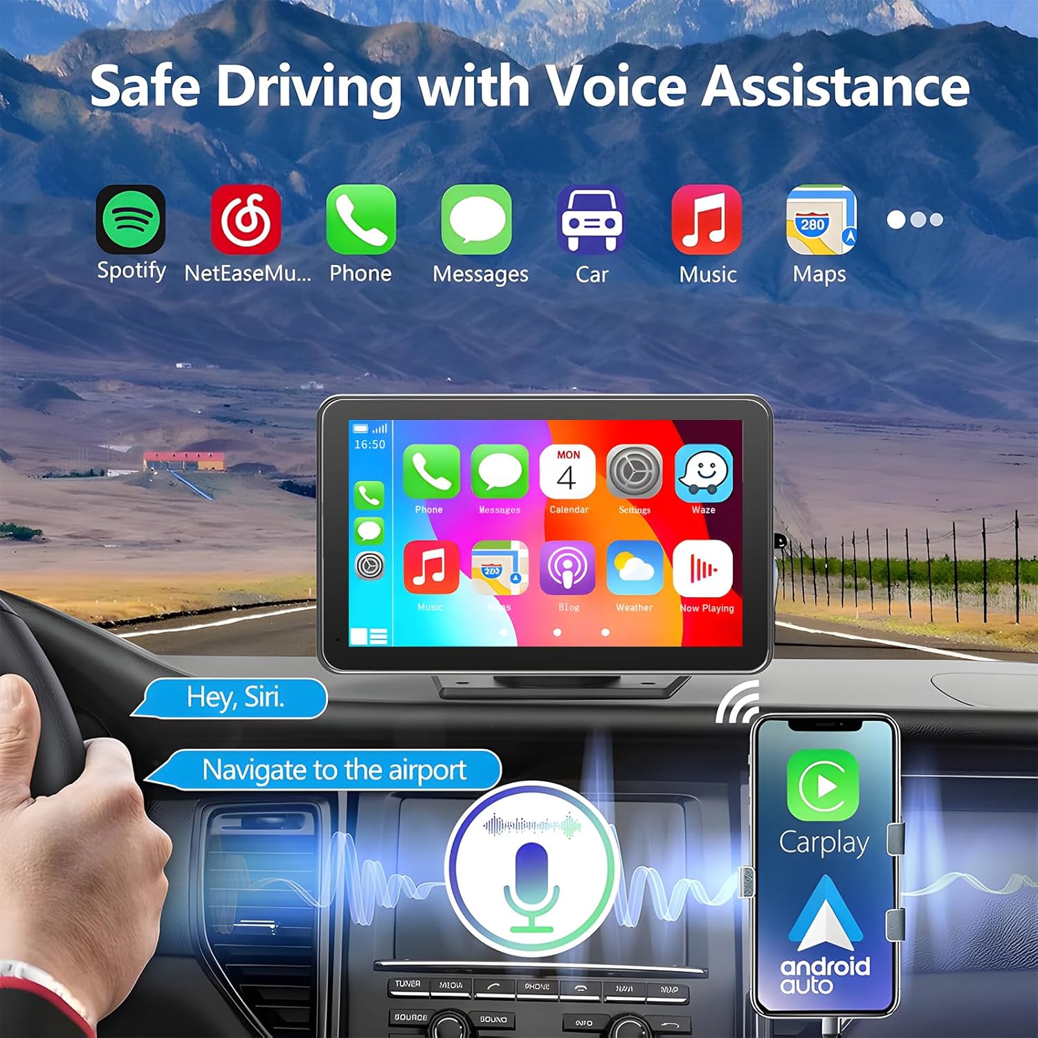 Thumbnail 2 de Portable 7-Inch Wireless CarPlay Screen with Bluetooth, GPS, and Backup Camera