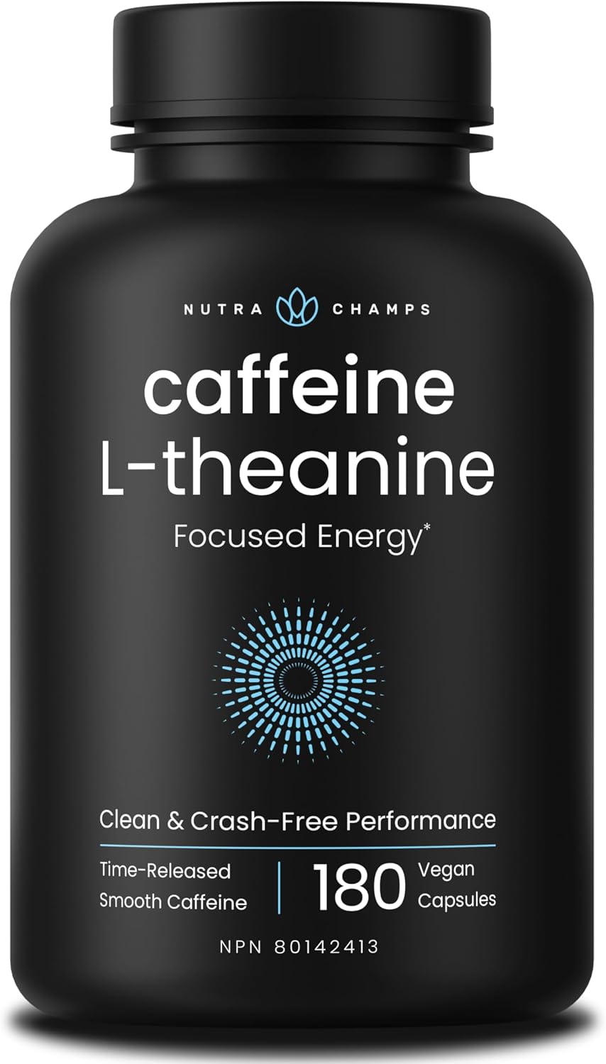 Detalle de NutraChamps Caffeine Pills with L-Theanine, 180 Vegan Capsules