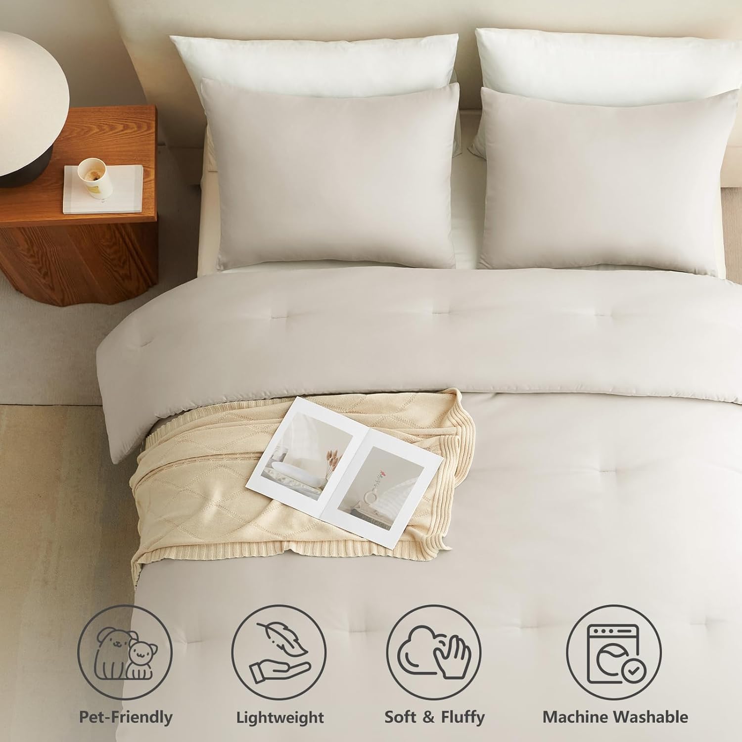Thumbnail 2 de CozyLux Beige Queen Comforter Set 3-Piece Bedding