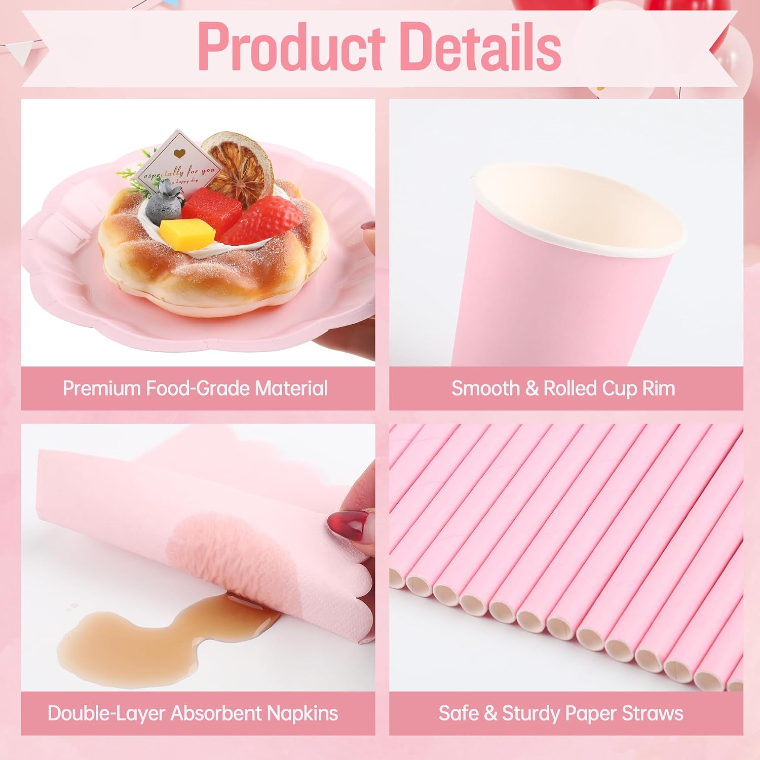 Detalle de Vivantia 150-Piece Pink Party Tableware Set for 30 Guests