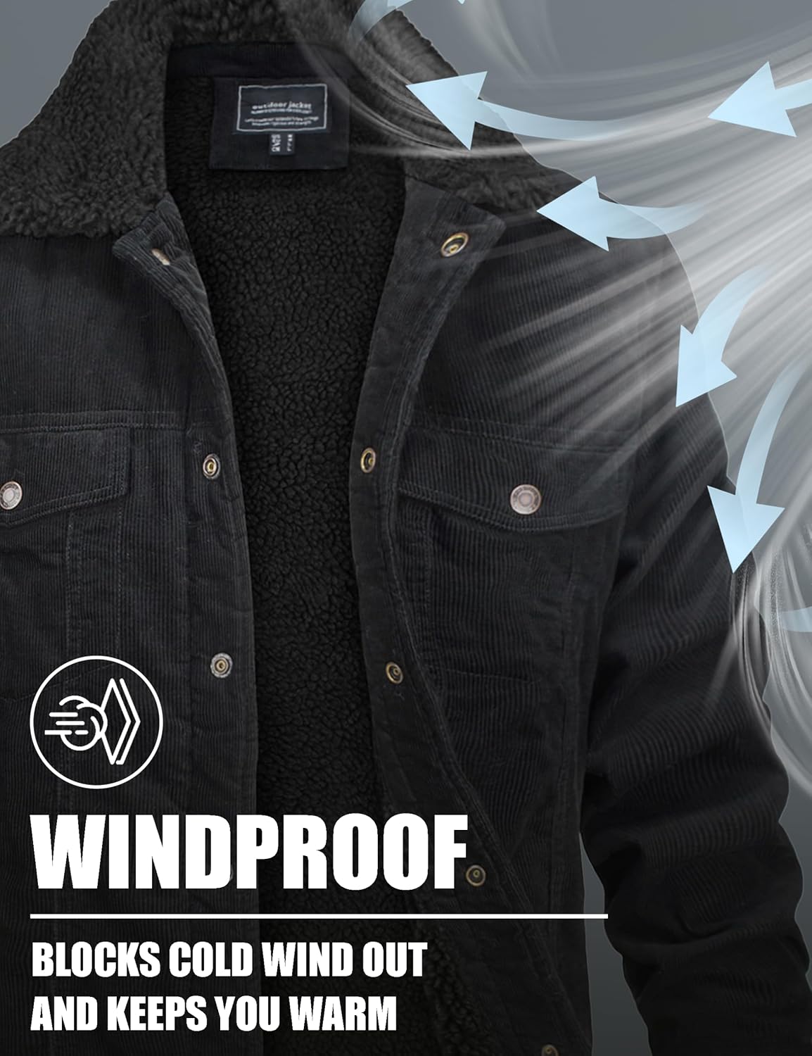 Detalle 1 de MAGNIVIT MT-481-L22M687 Men's Corduroy Jacket, Fleece-Lined, 5 Pockets