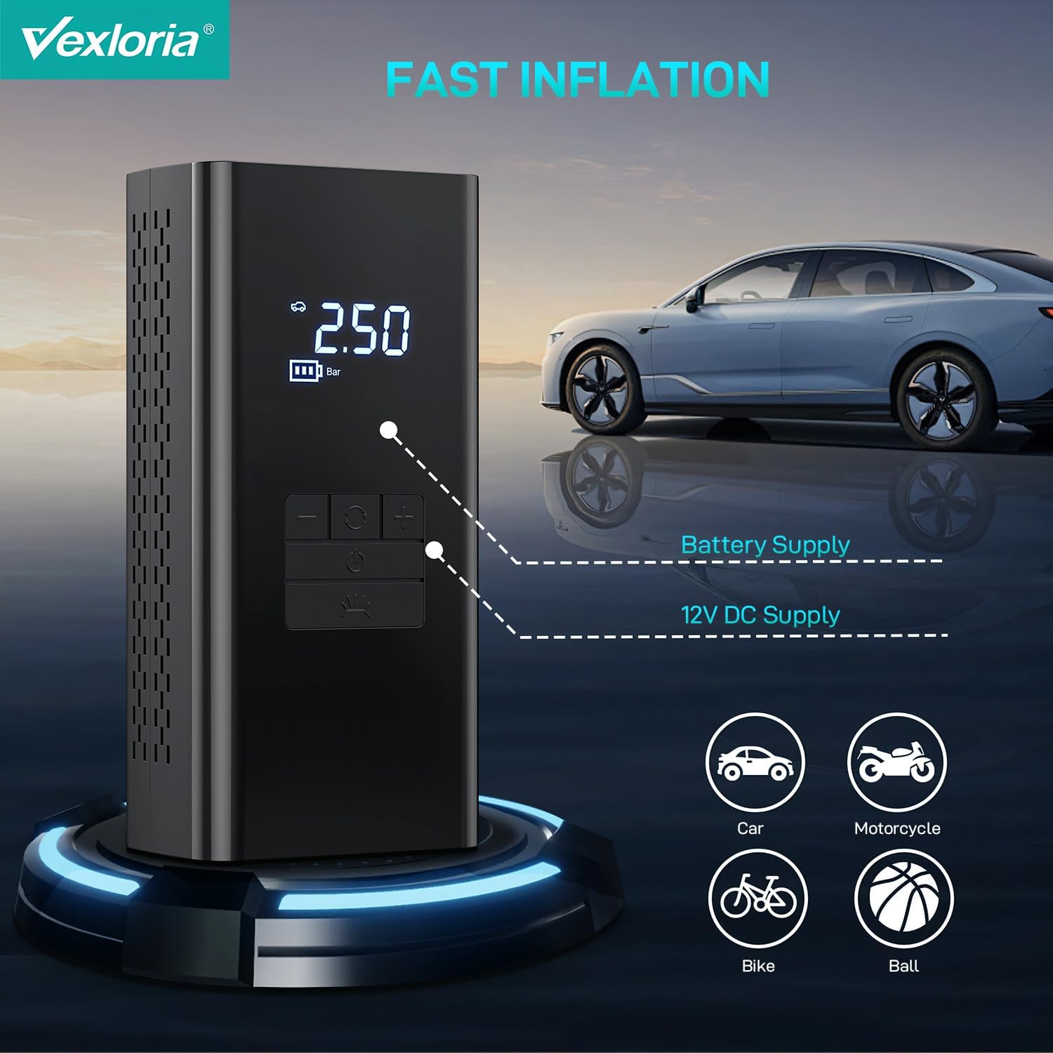 Detalle de Vexloria Tyre Inflator 150 PSI portable pump