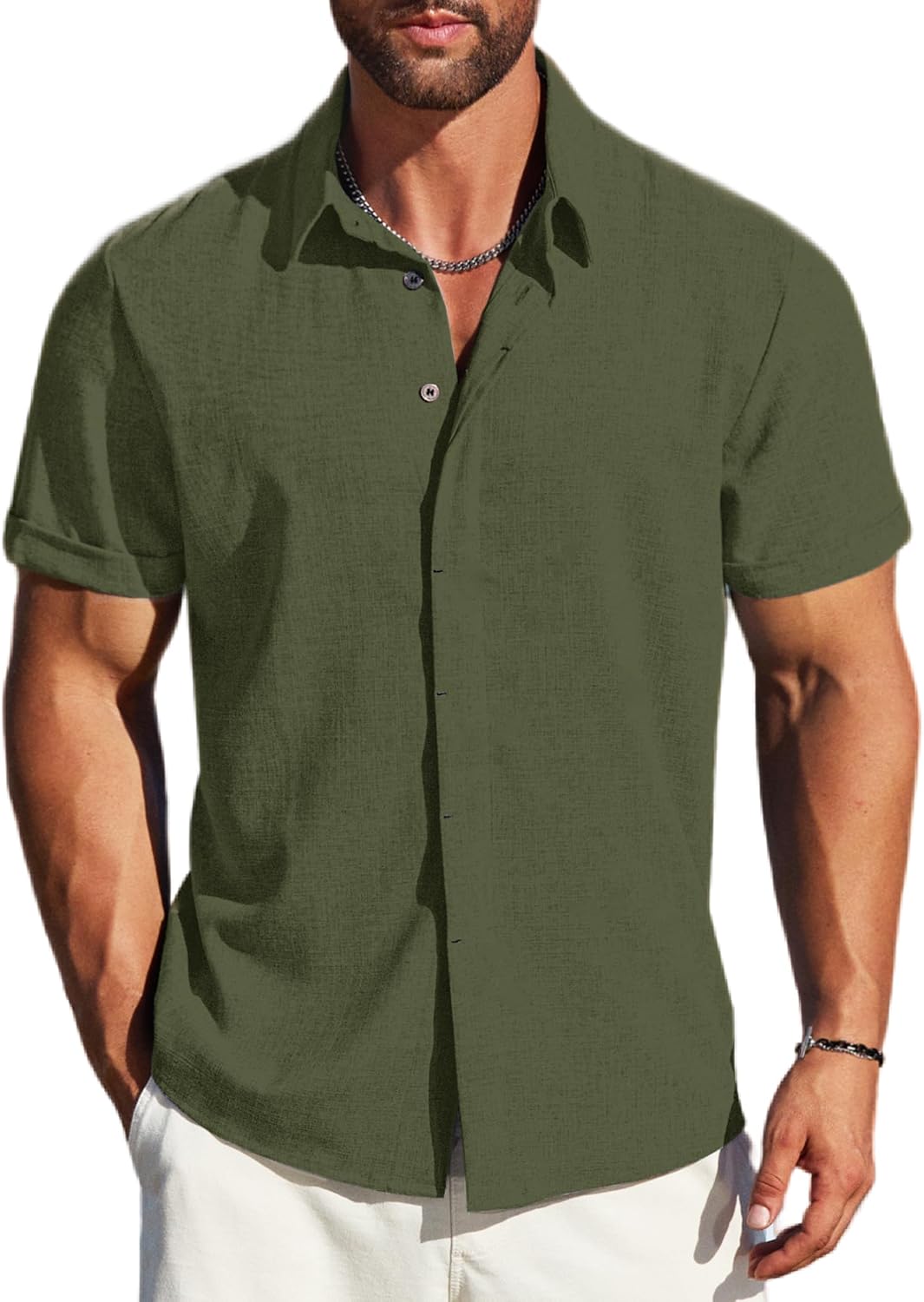 Thumbnail 4 de MAPICK Men's Linen Short Sleeve Shirt Casual Button-Down