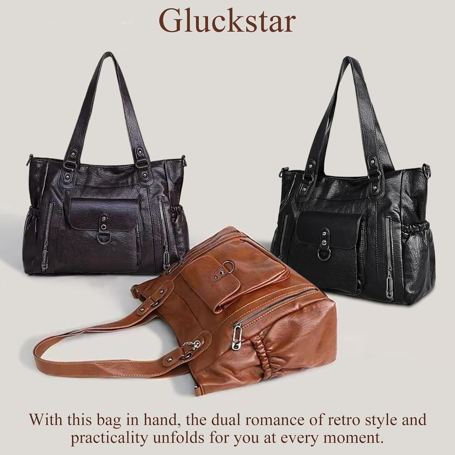 Detalle de Gluckstar Sac à Main Femme Grande Capacité – Cabas PU Imperméable et Vintage Chic