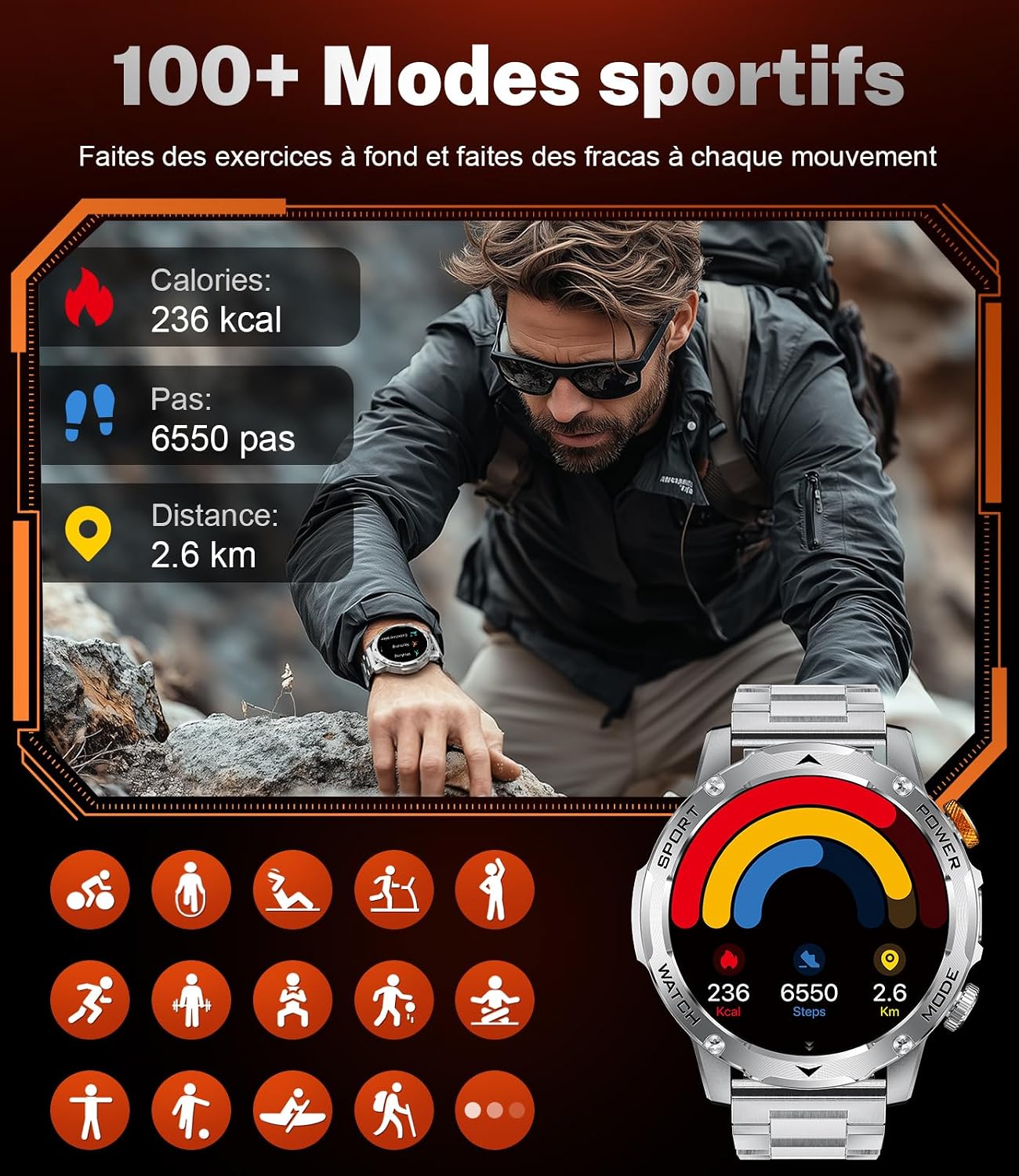 Thumbnail 4 de LIGE EF12-B smartwatch voor heren met 1,75-inch HD-scherm en zaklamp