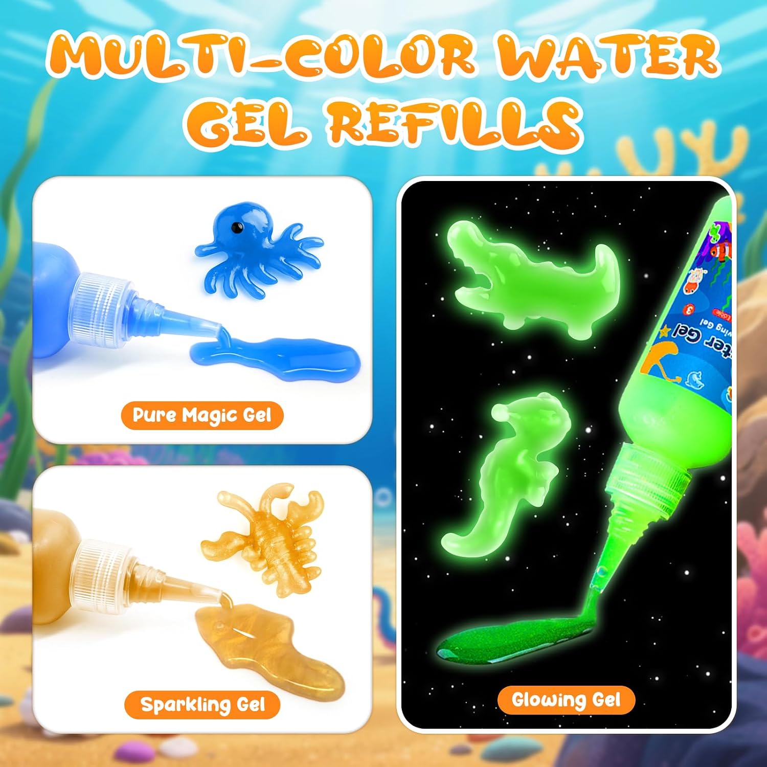 Detalle de Dreamon Nachfüllset für Aqua Gelz Set – Aqua Fairy Wassergel in 8 Farben plus Calciumchlorid-Pulver