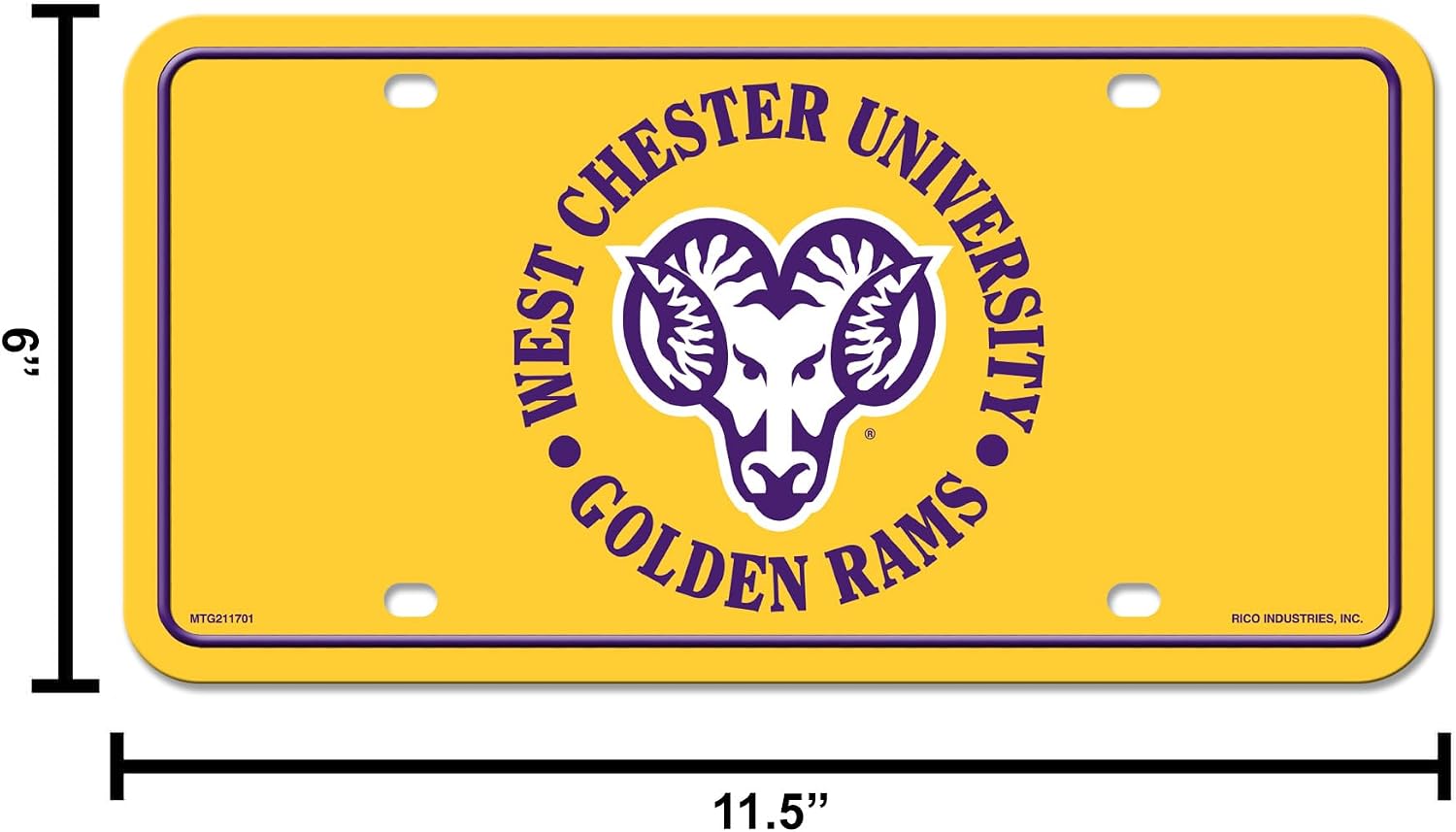 Detalle de Rico Industries NCAA West Chester Golden Rams Metal Auto Tag, 6" x 12