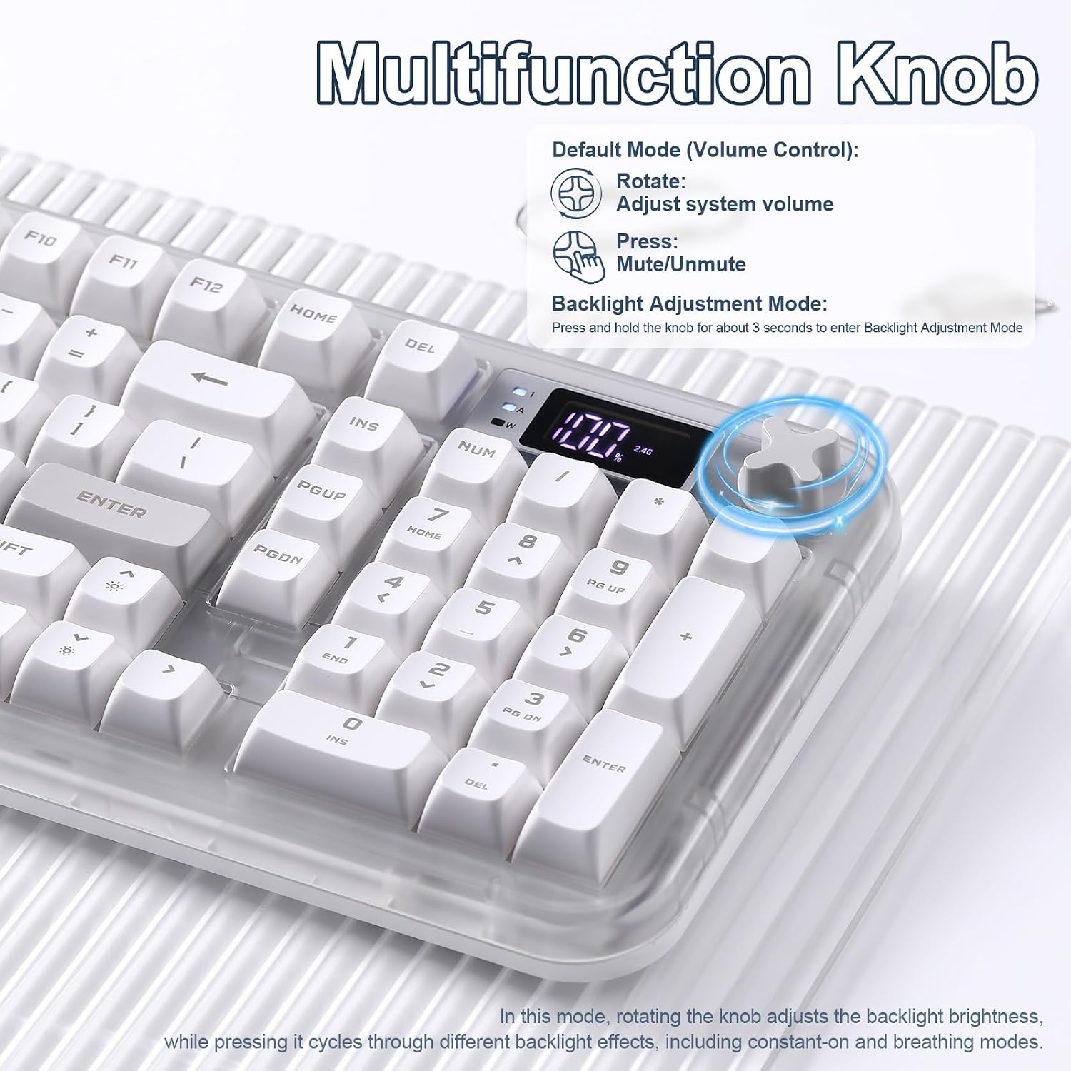 Detalle 2 de MIKIBY K98 Pro Wireless Membrane Gaming Keyboard, 98-Key RGB, White