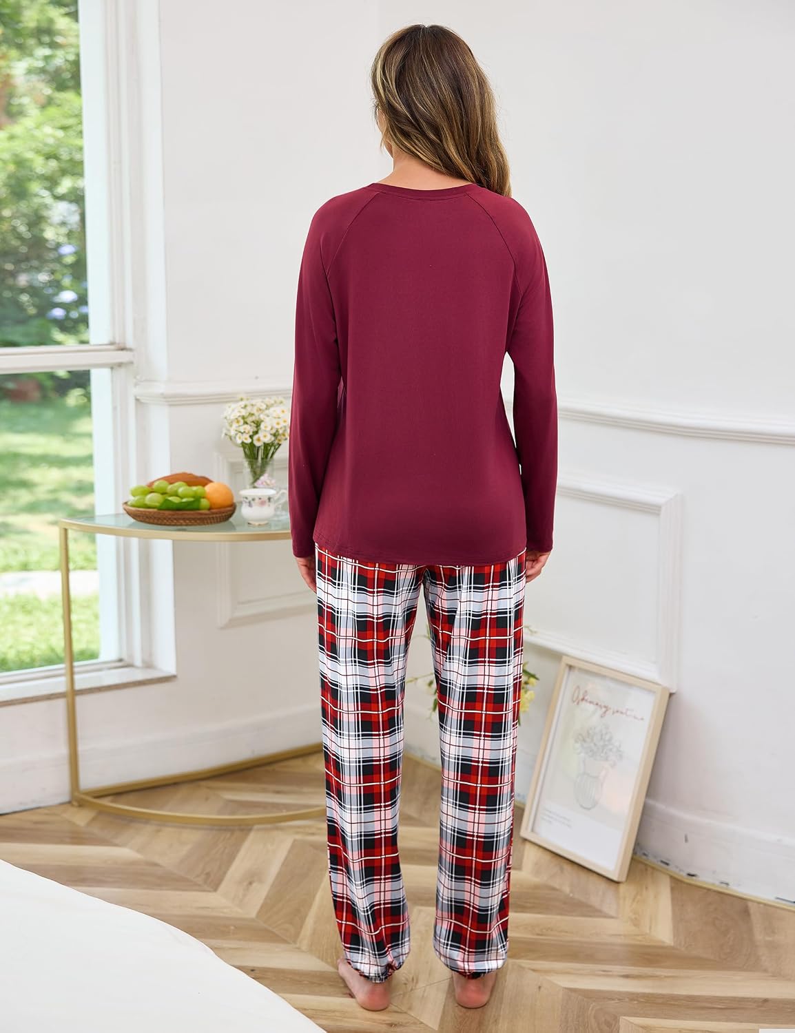 Detalle de Uniexcosm Chemise de Nuit Femme en Coton Manches Longues – Pyjama Rayoné Hiver