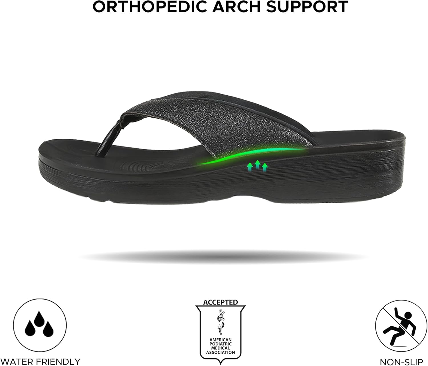 Detalle de AEROTHOTIC Comfy Flip Flops for Women with Arch Support: Orthotic Footbed, Padded Straps, and Non-Slip Sole