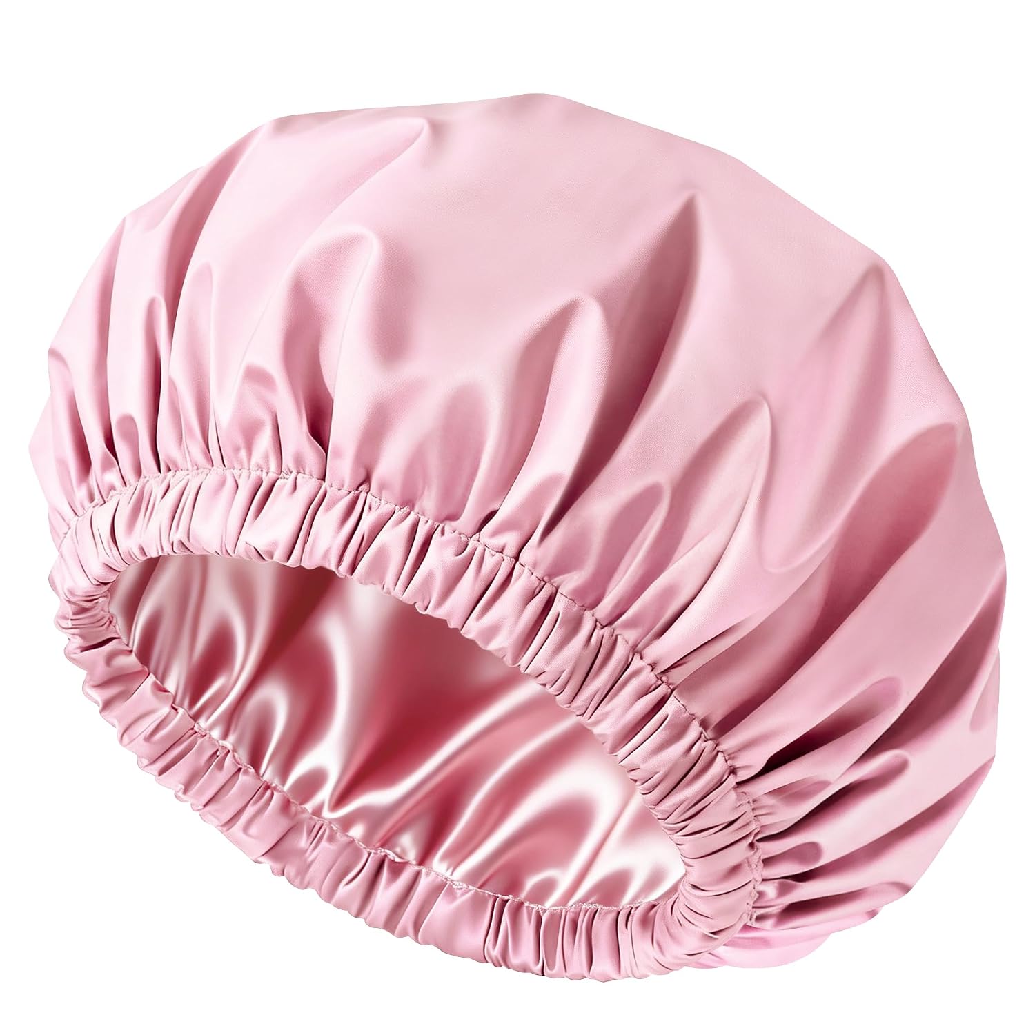 Doitory Satin Lined Shower Cap for Women – Reusable Waterproof Hair Cap (Large, Pink)