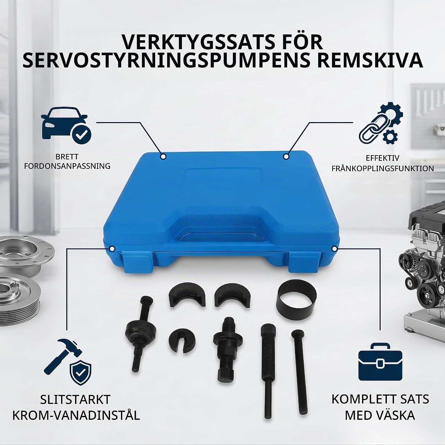 Thumbnail 1 de Avdragare och monteringsverktyg för servopumpens remskiva i kromvanadinstål