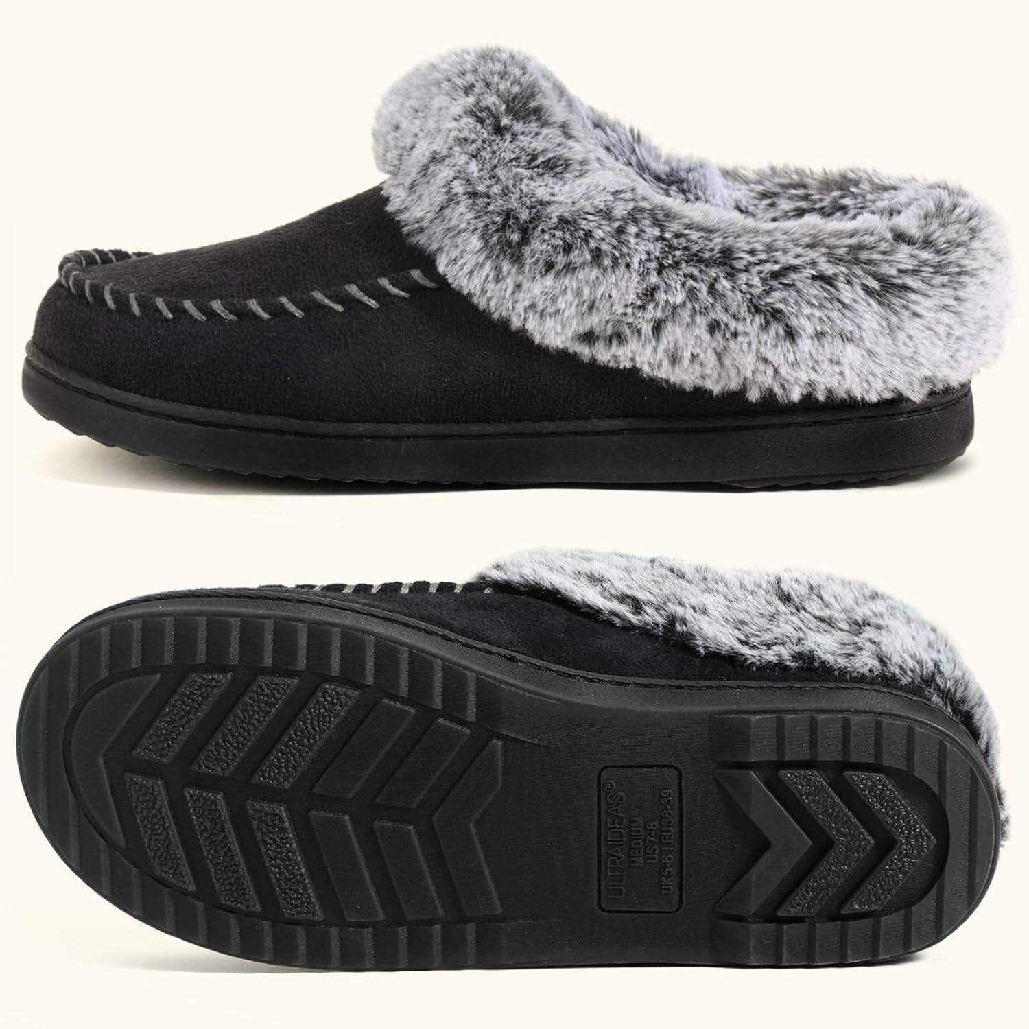 Detalle de ULTRAIDEAS Women's Memory Foam Slippers with Suede, Faux Fur, and Rubber Sole