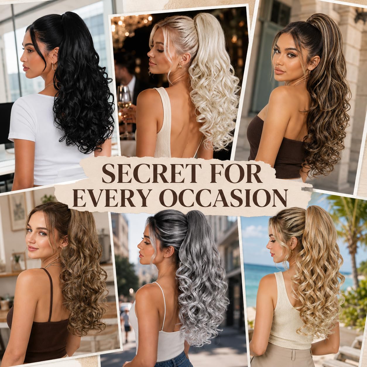 Detalle 2 de 24 Inch Clip-On Ponytail Extension for Women in Chestnut Brown With Golden Highlights