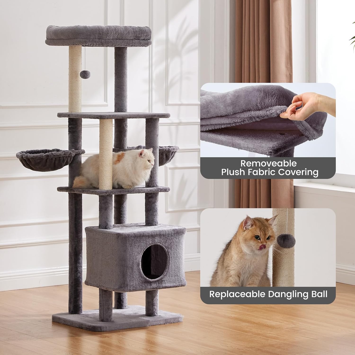 Detalle de Gardner Pet 165 cm Cat Tree with Scratching Post, 6-Level Ultra-Stable Tower (Grey)