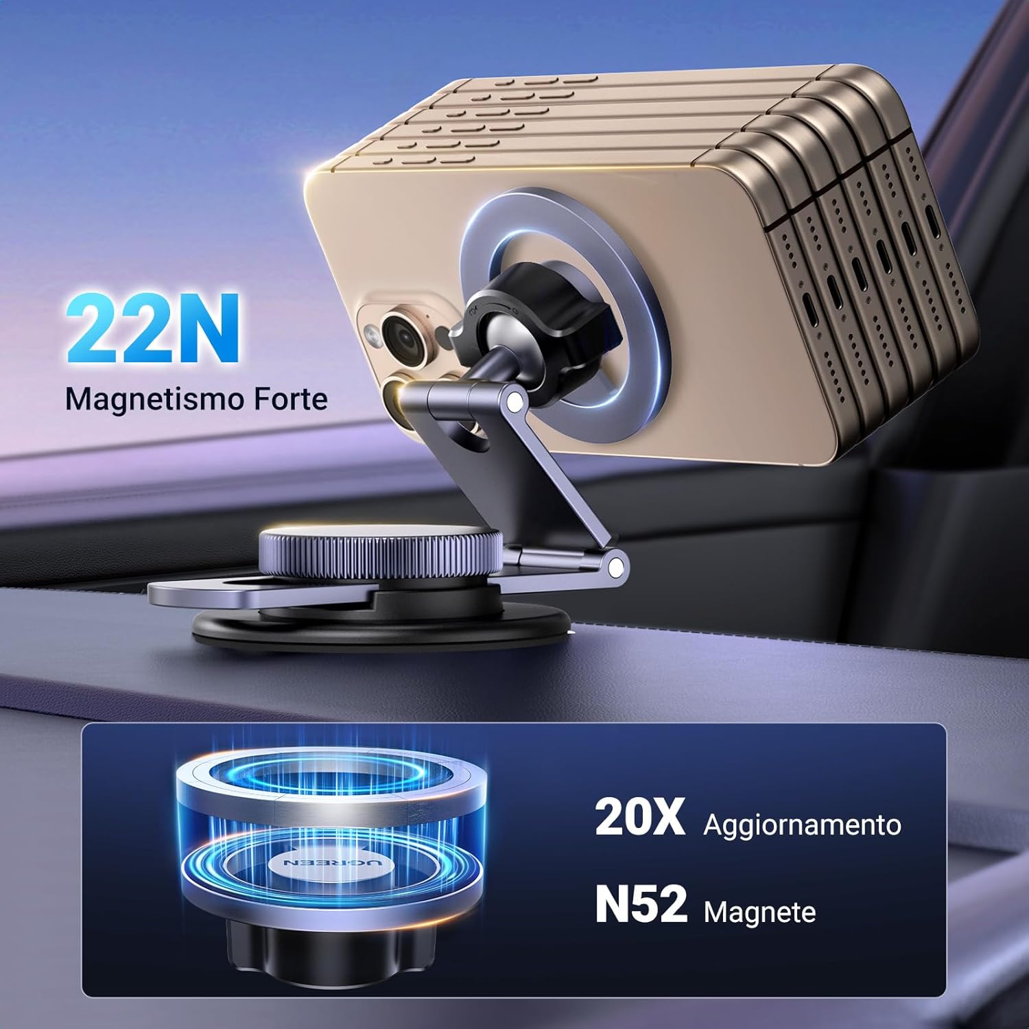 Thumbnail 4 de UGREEN Supporto Telefono Auto MagSafe per Cruscotto: pianta robusta, rotazione 360° e design retrattile in lega di alluminio