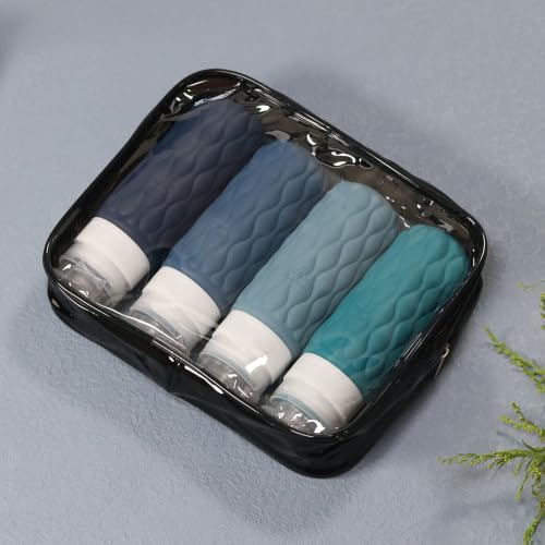Detalle de Lericttor 100ml Silicone Travel Bottles for Toiletries – 4 Pack with Clear Zipper Bag and Labels