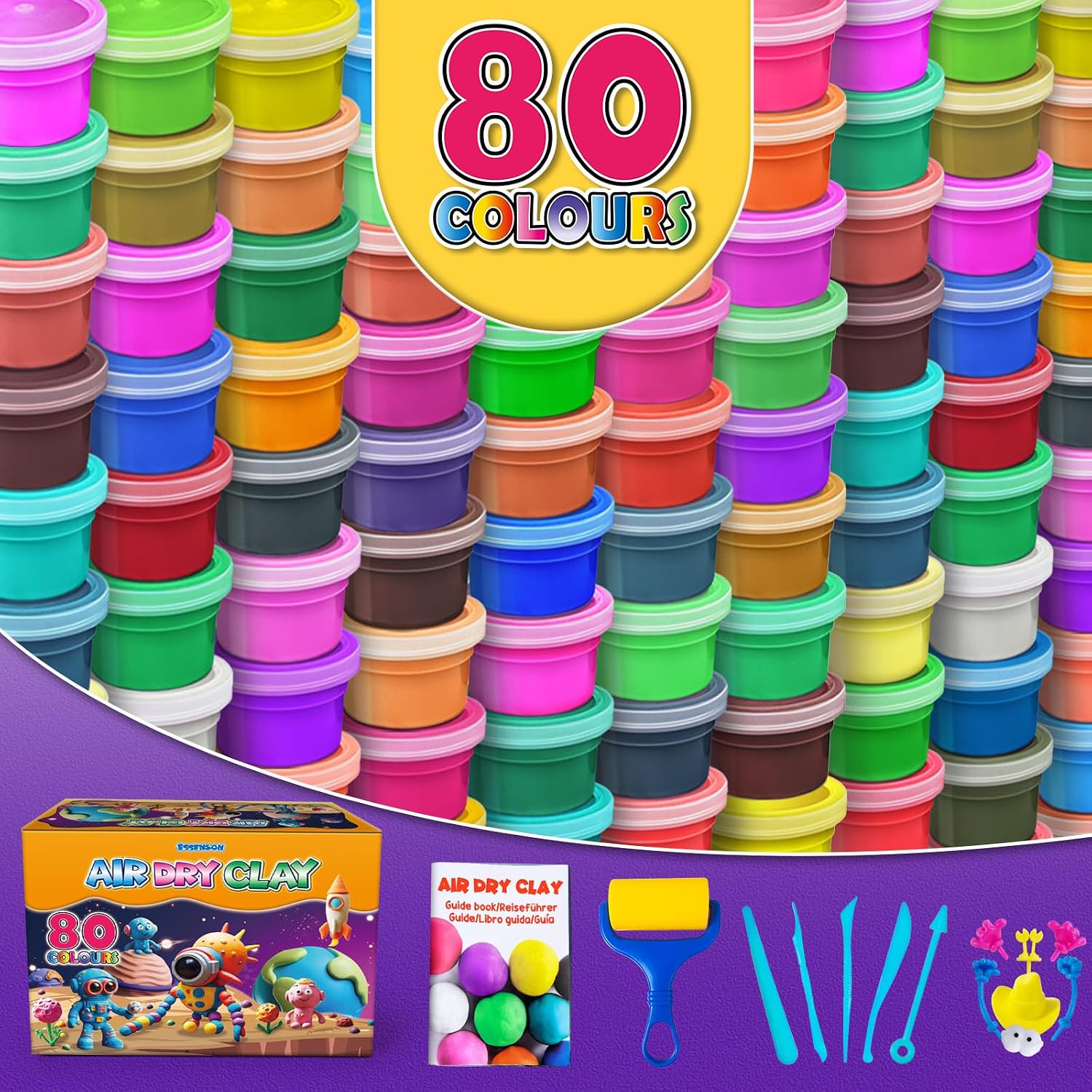 Detalle de essenson Modelling Clay Set: 80 Colours Air Drying Magic Clay for Kids (3–12)